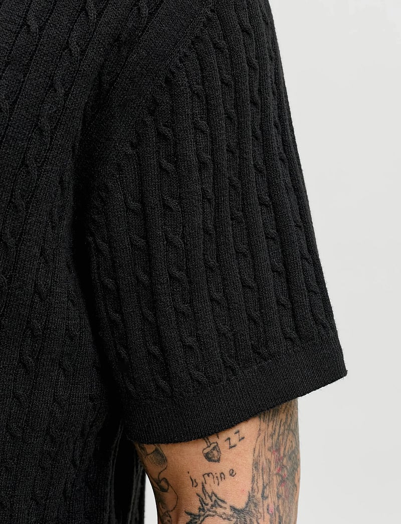Jack & Jones - JJEEMIL KNIT CABLE POLO SS LN - polostrik - black - 4