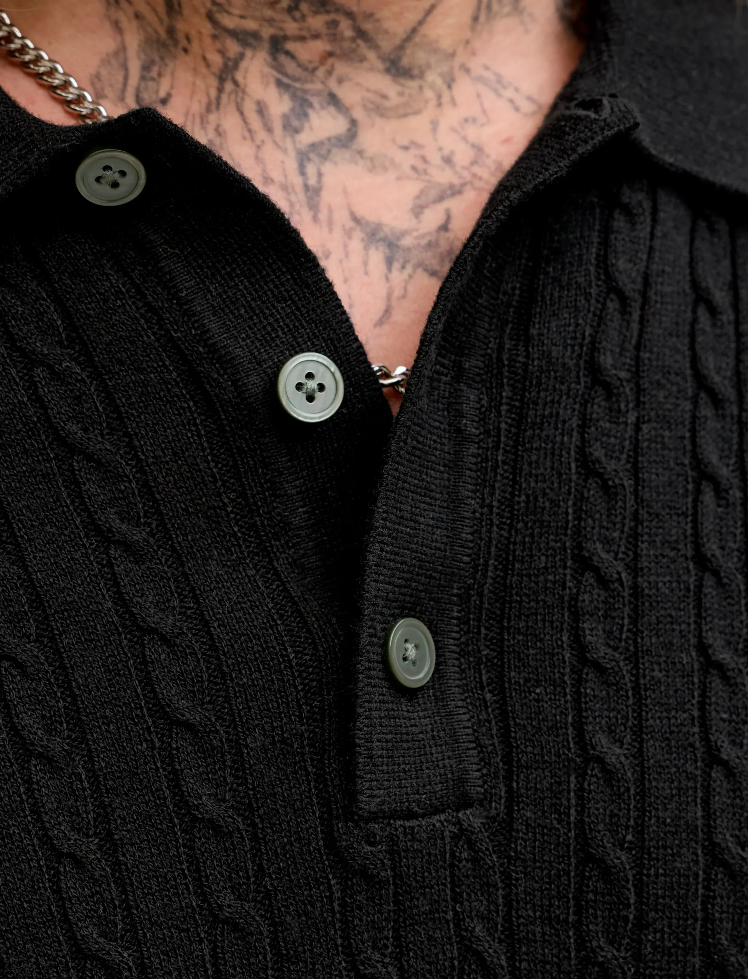 Jack & Jones JJEEMIL KNIT CABLE POLO SS LN - Strickmode - BLACK / black