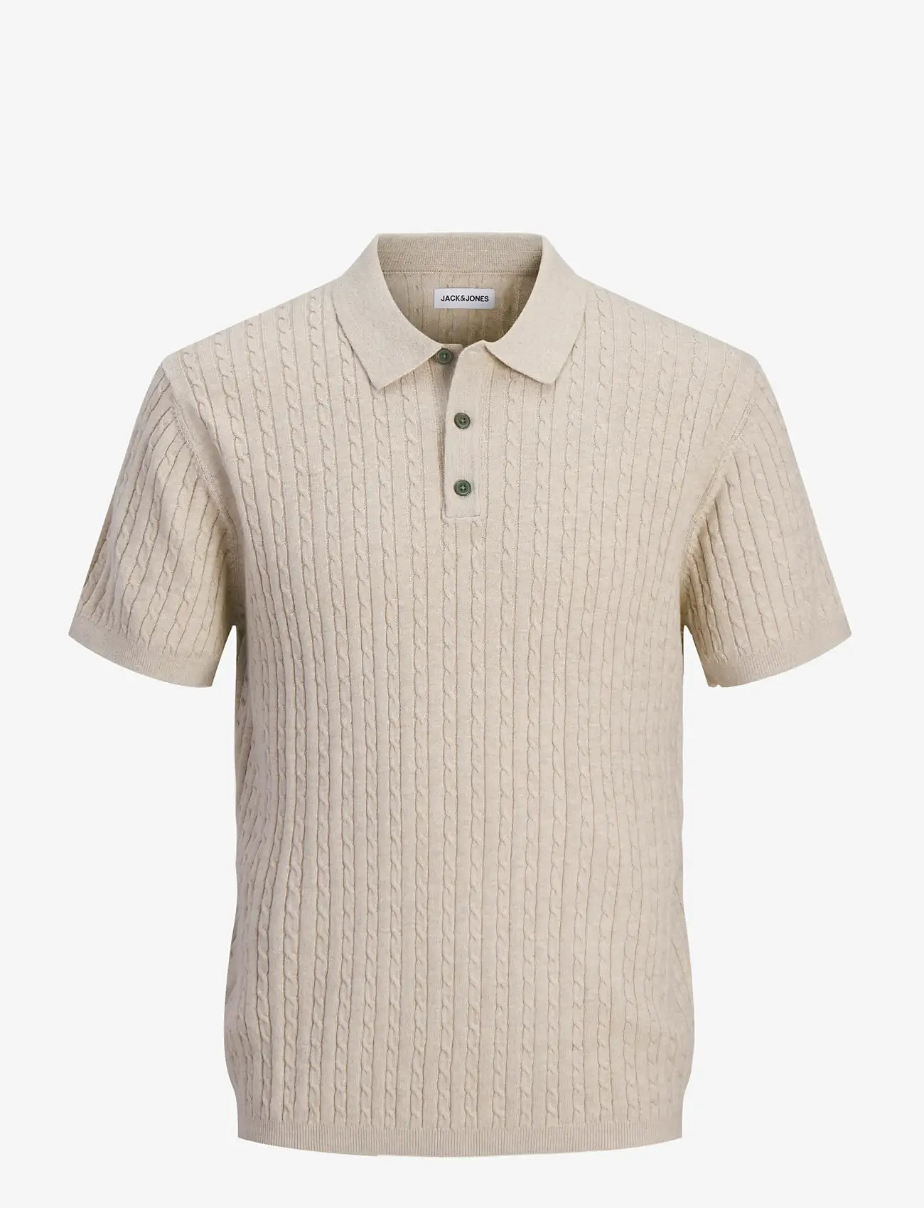 Jack & Jones - JJEEMIL KNIT CABLE POLO SS LN - polostrik - oatmeal - 1