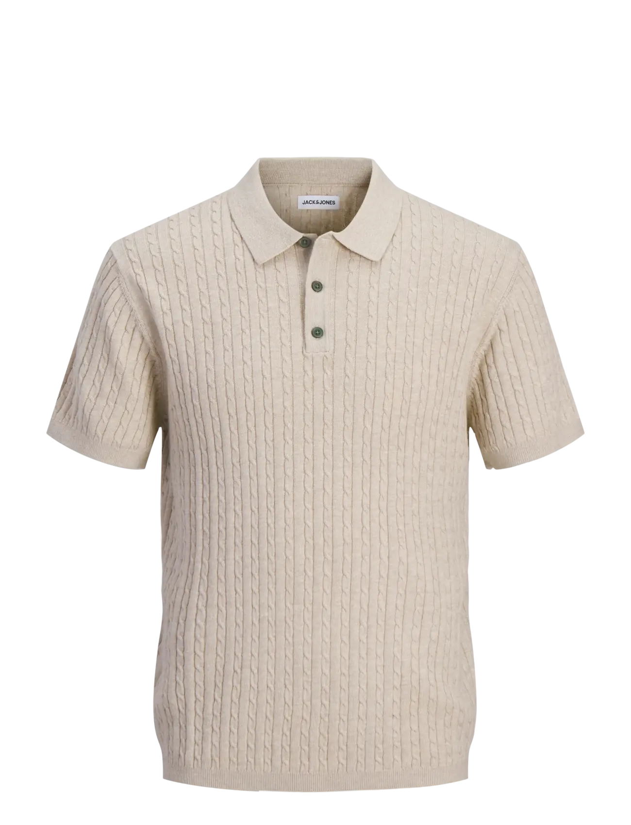 Jack & Jones JJEEMIL KNIT CABLE POLO SS LN - Jack & Jones - OATMEAL / cream