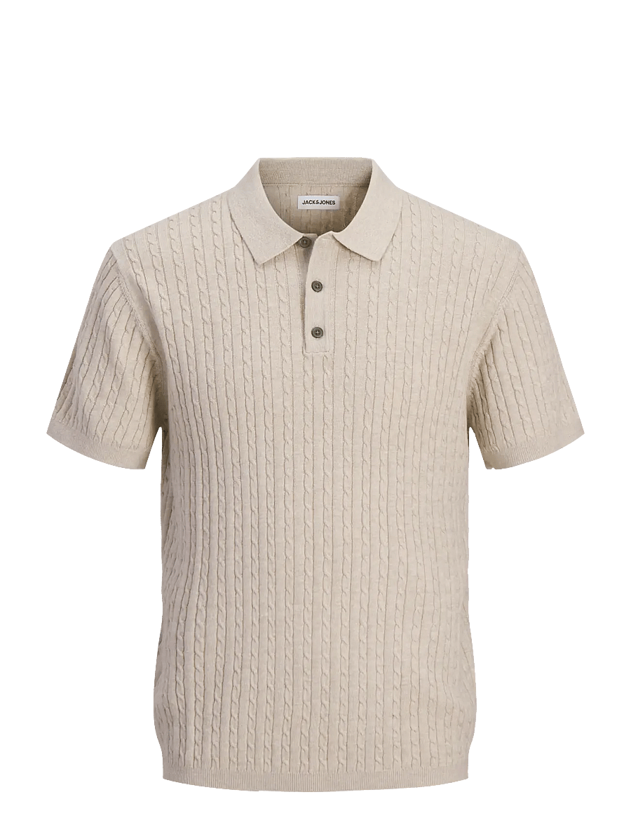 Jack & Jones - JJEEMIL KNIT CABLE POLO SS LN - polostrik - oatmeal - 1