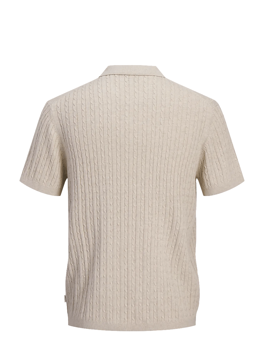 Jack & Jones - JJEEMIL KNIT CABLE POLO SS LN - polostrik - oatmeal - 2