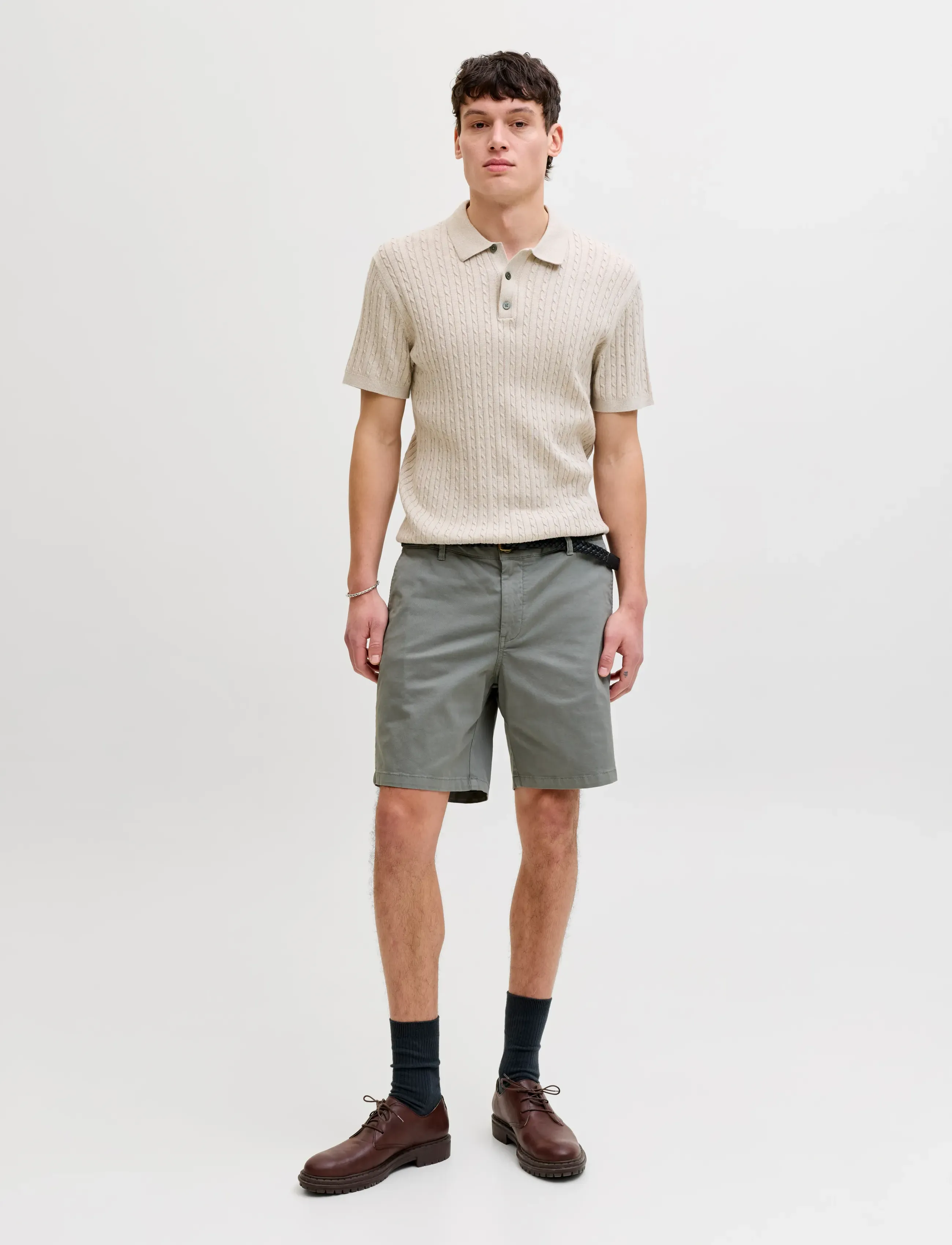 Jack & Jones - JJEEMIL KNIT CABLE POLO SS LN - knitted polos - oatmeal - 4