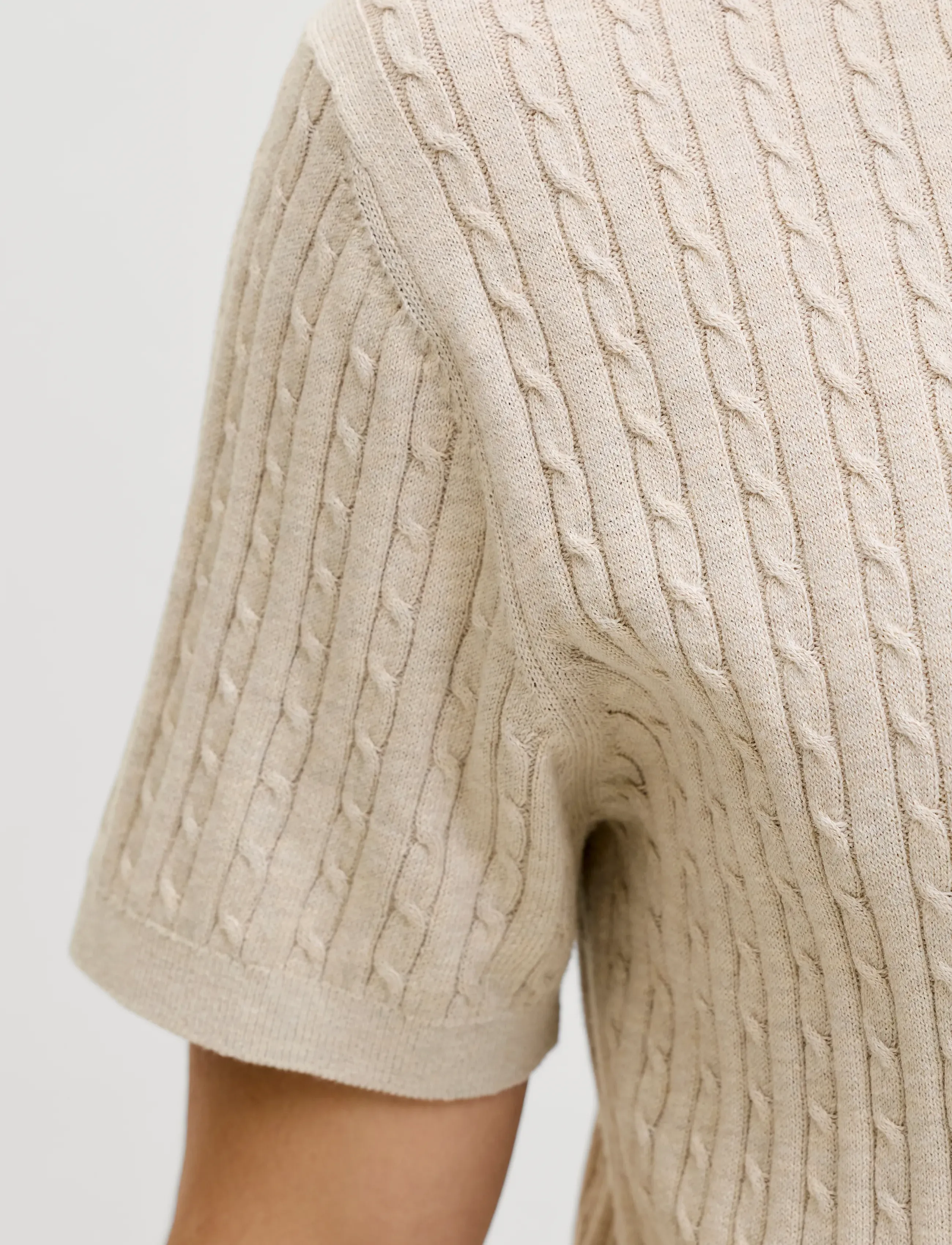 Jack & Jones - JJEEMIL KNIT CABLE POLO SS LN - knitted polos - oatmeal - 5