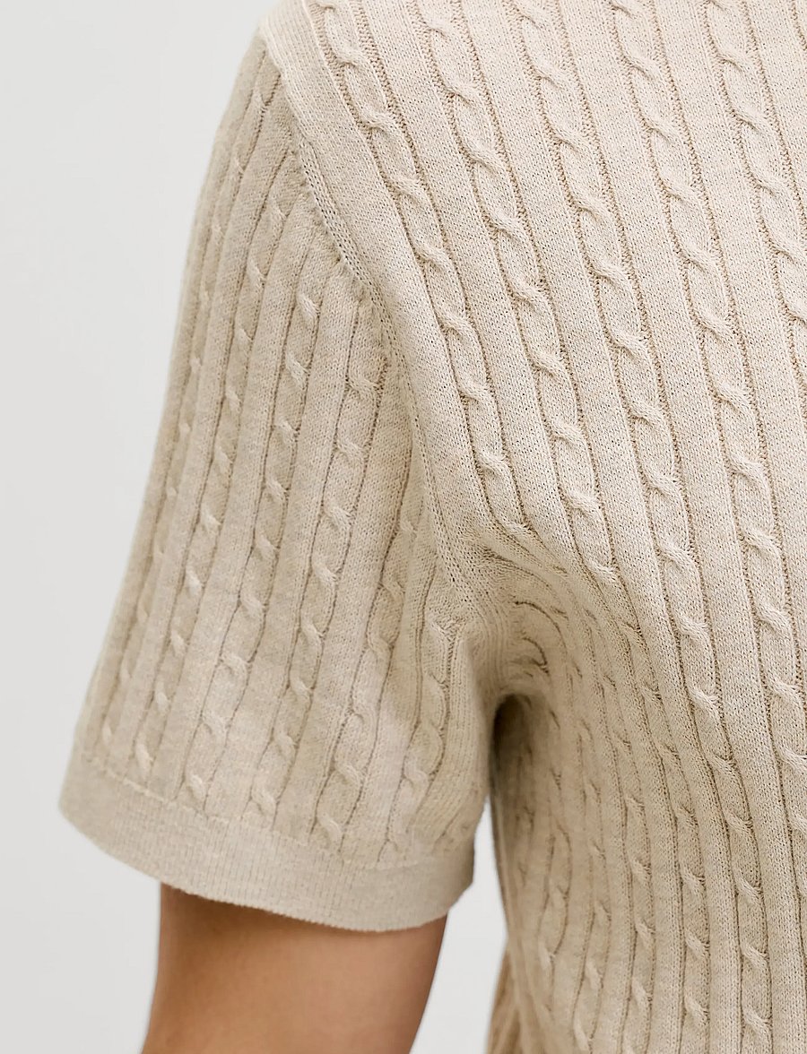 Jack & Jones - JJEEMIL KNIT CABLE POLO SS LN - polostrik - oatmeal - 5