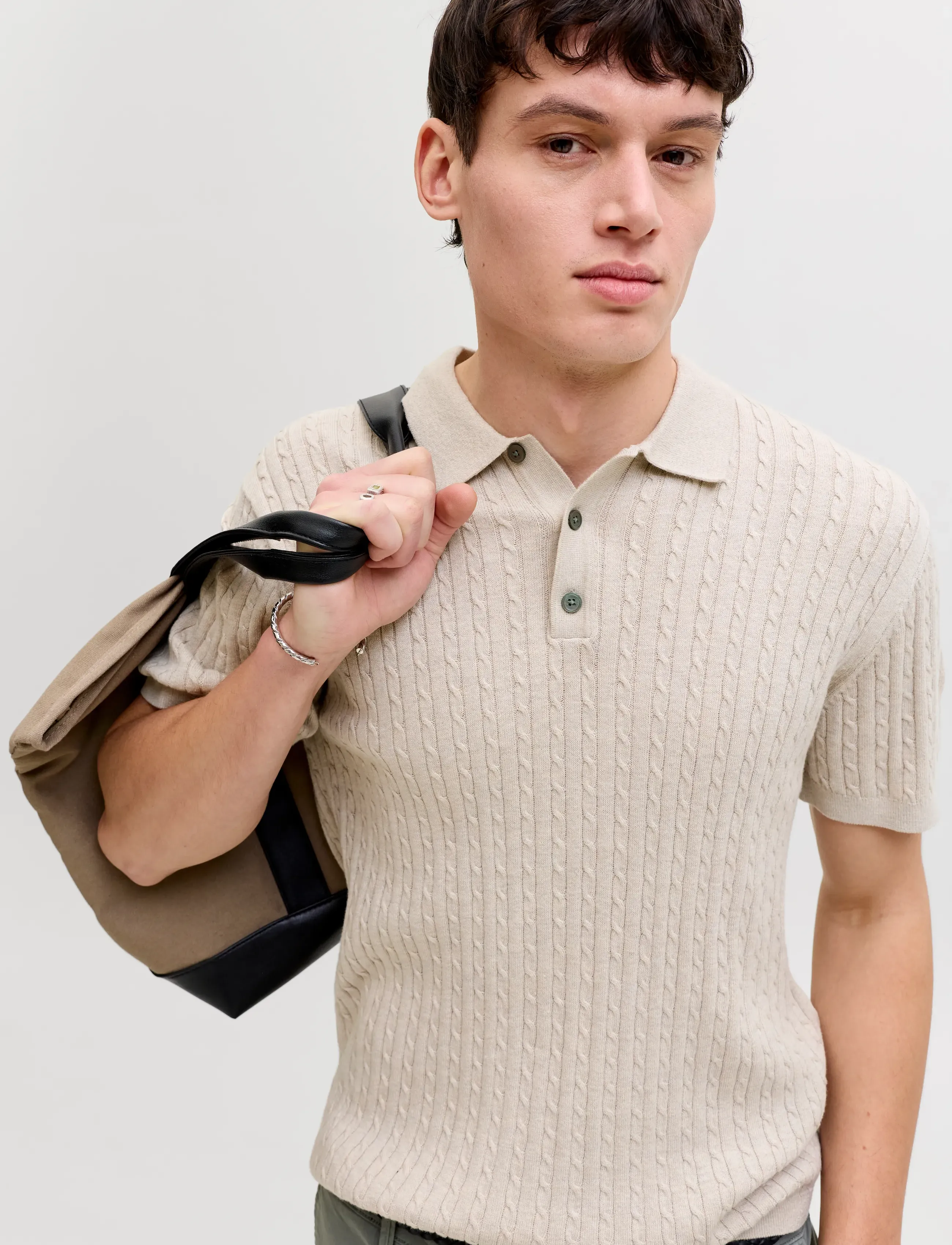 JACK & JONES Jjeemil Knit Cable Polo Ss Ln pikéer herr – bild 5
