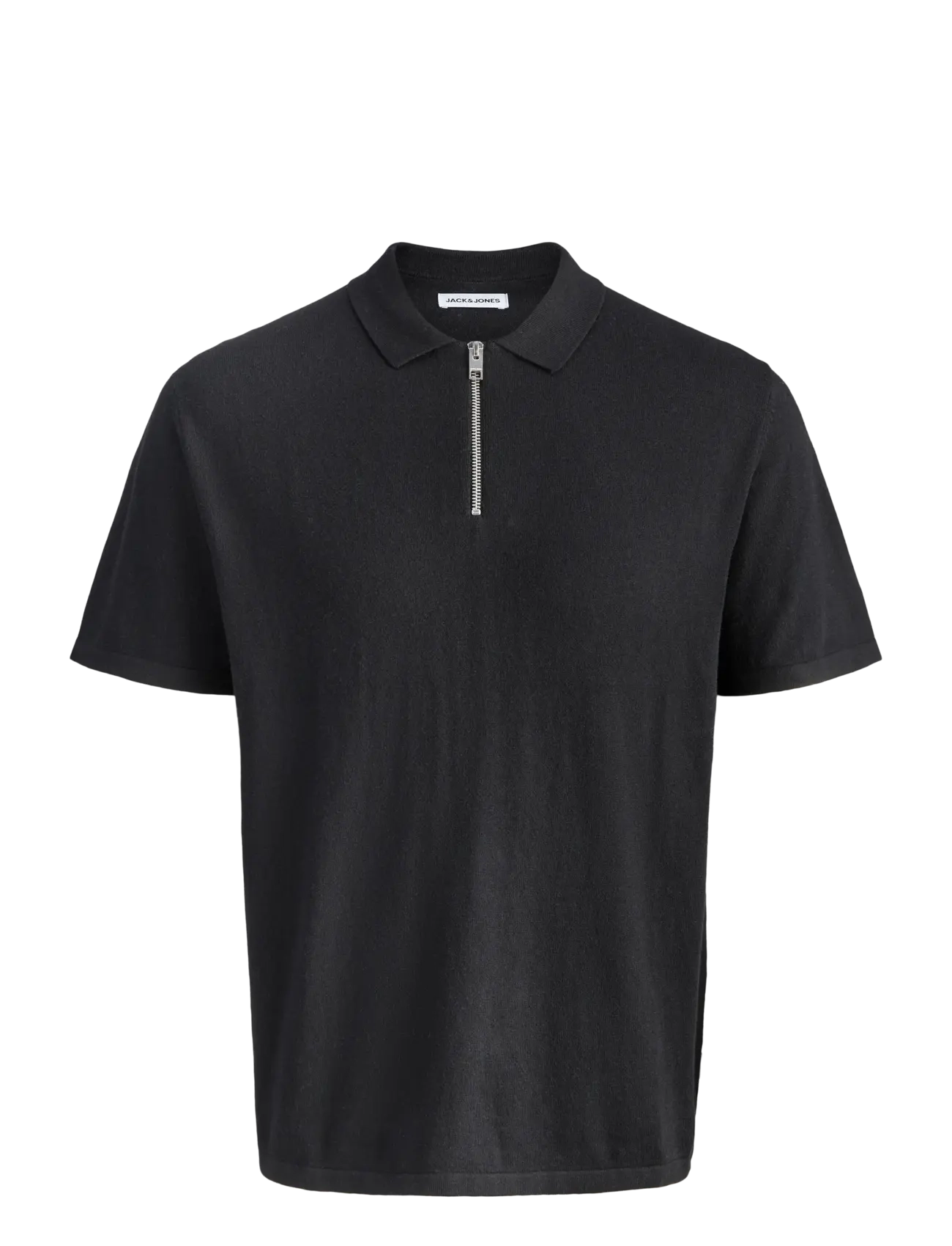 JACK & JONES Jjeemil Knit Zip Polo Ss Sn Schwarz - XXL - Herren