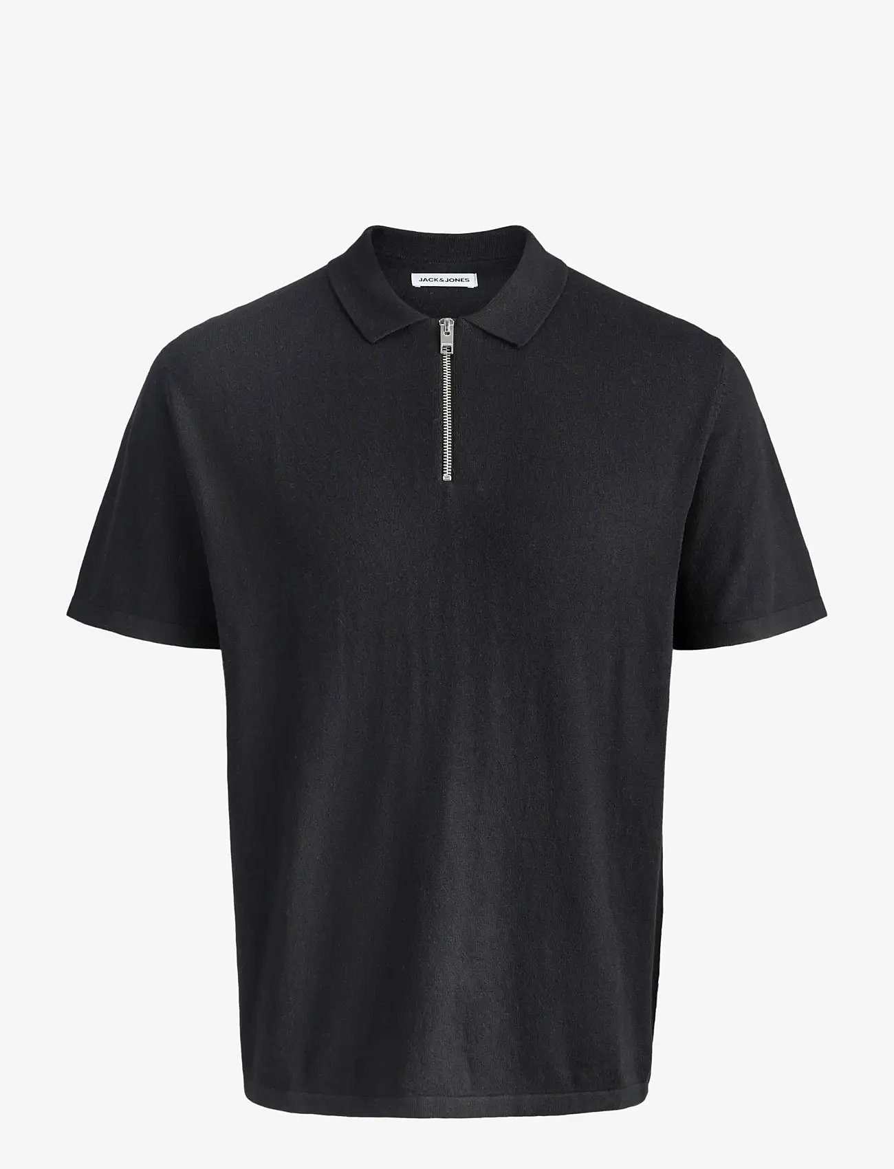 Jack & Jones - JJEEMIL KNIT ZIP POLO SS SN - kootud polosärgid - black - 1
