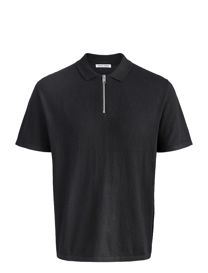 Jack & Jones - JJEEMIL KNIT ZIP POLO SS SN - kootud polosärgid - black - 1