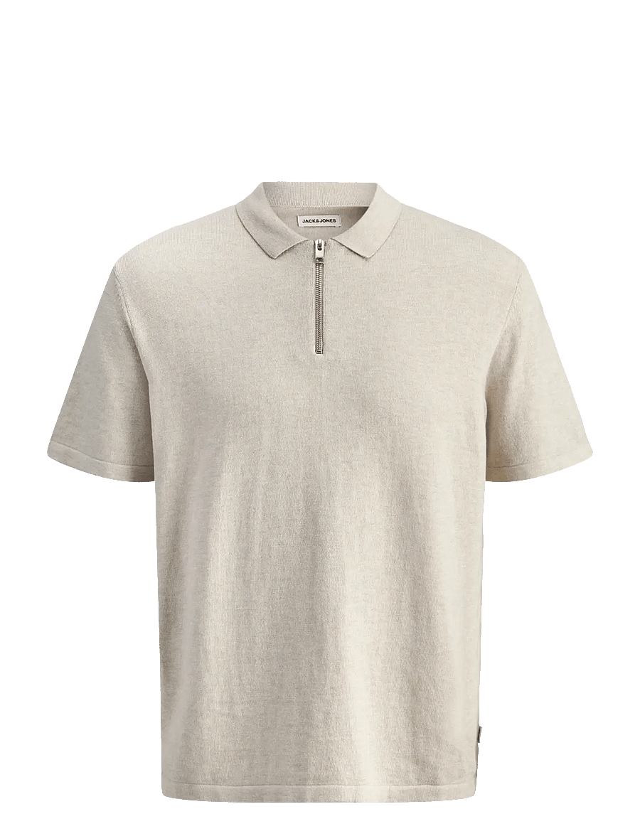 Jack & Jones - JJEEMIL KNIT ZIP POLO SS SN - polostrik - oatmeal - 1