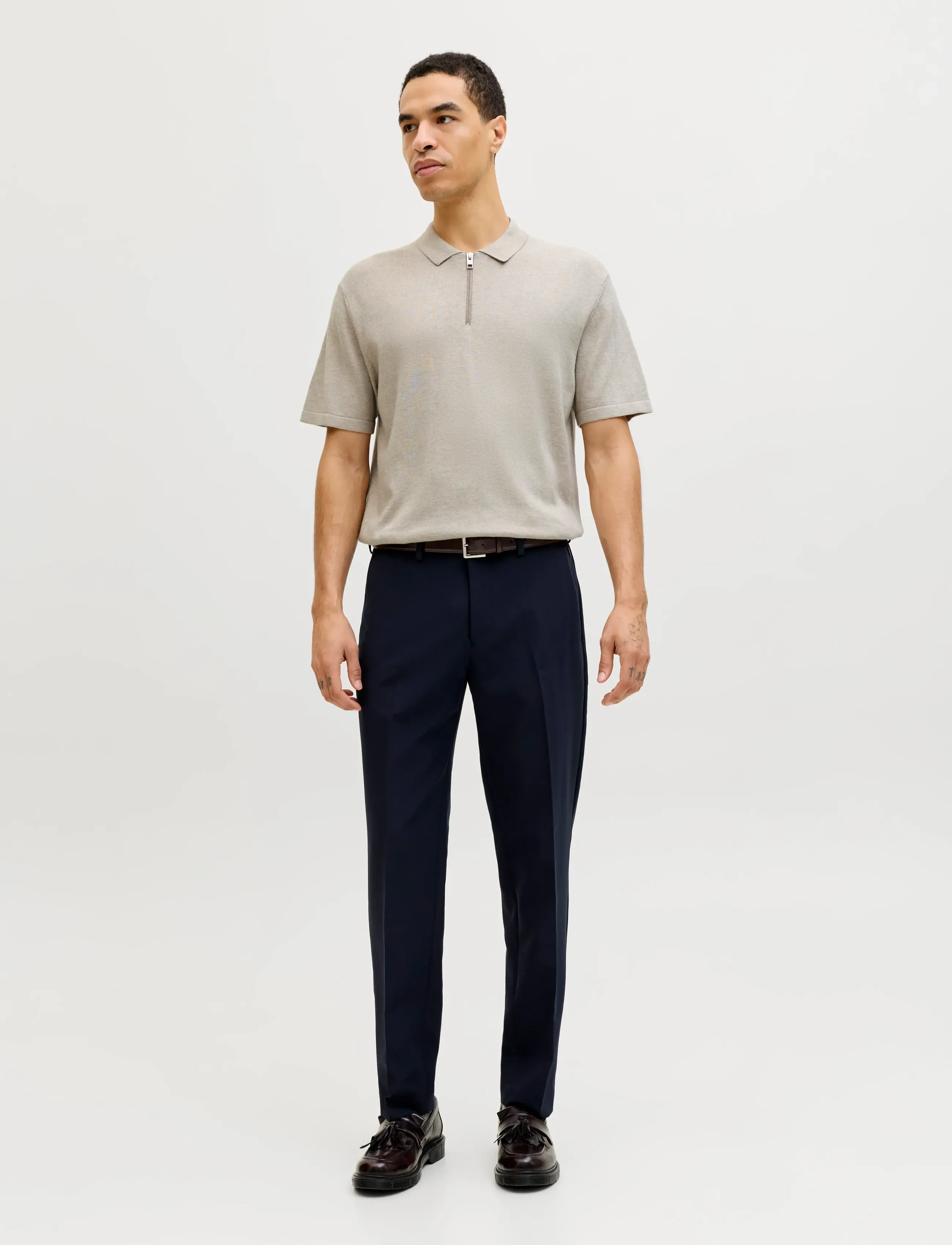 Jack & Jones - JJEEMIL KNIT ZIP POLO SS SN - polostrik - oatmeal - 4