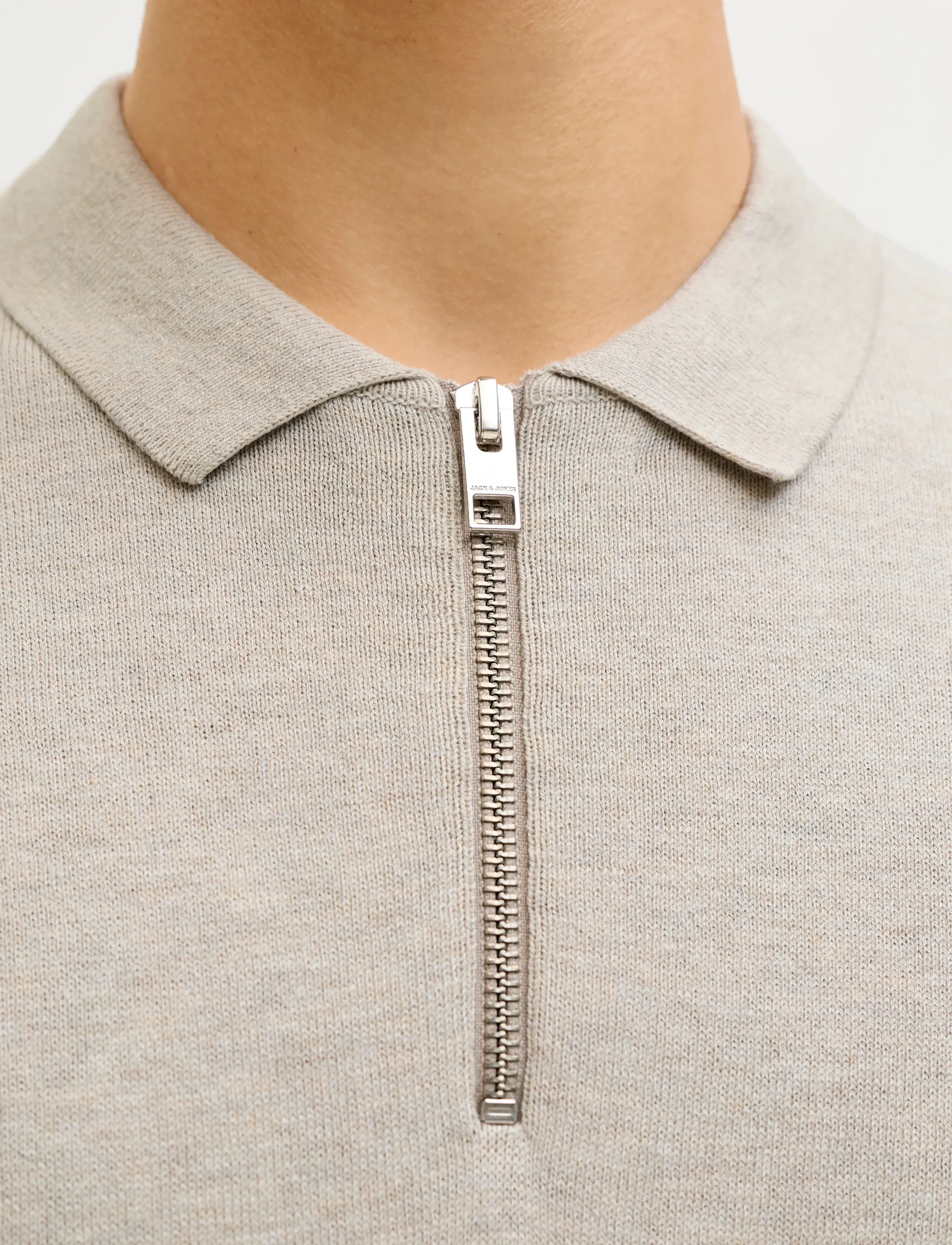 Jack & Jones - JJEEMIL KNIT ZIP POLO SS SN - polostrik - oatmeal - 5