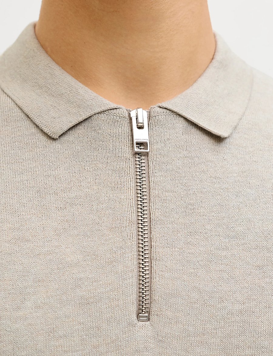 Jack & Jones - JJEEMIL KNIT ZIP POLO SS SN - polostrik - oatmeal - 5