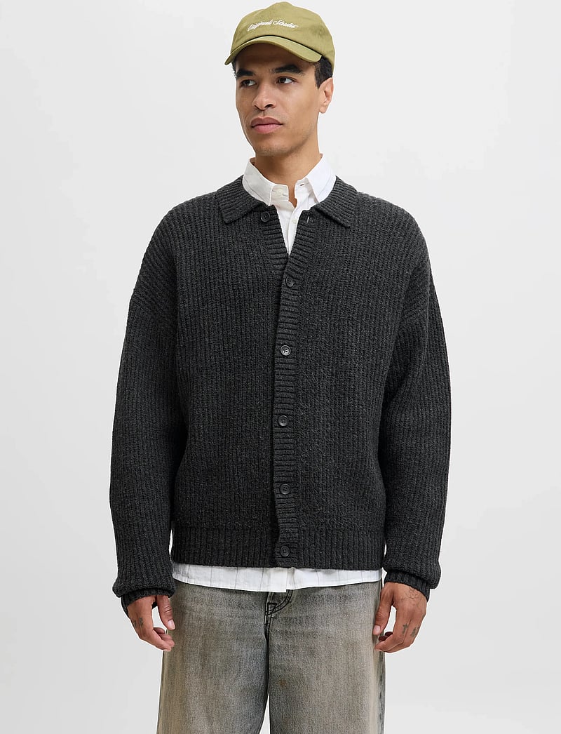 Jack & Jones - JORYORK KNIT CARDIGAN POLO STYDAW25 - cardigans - dark grey melange - 0