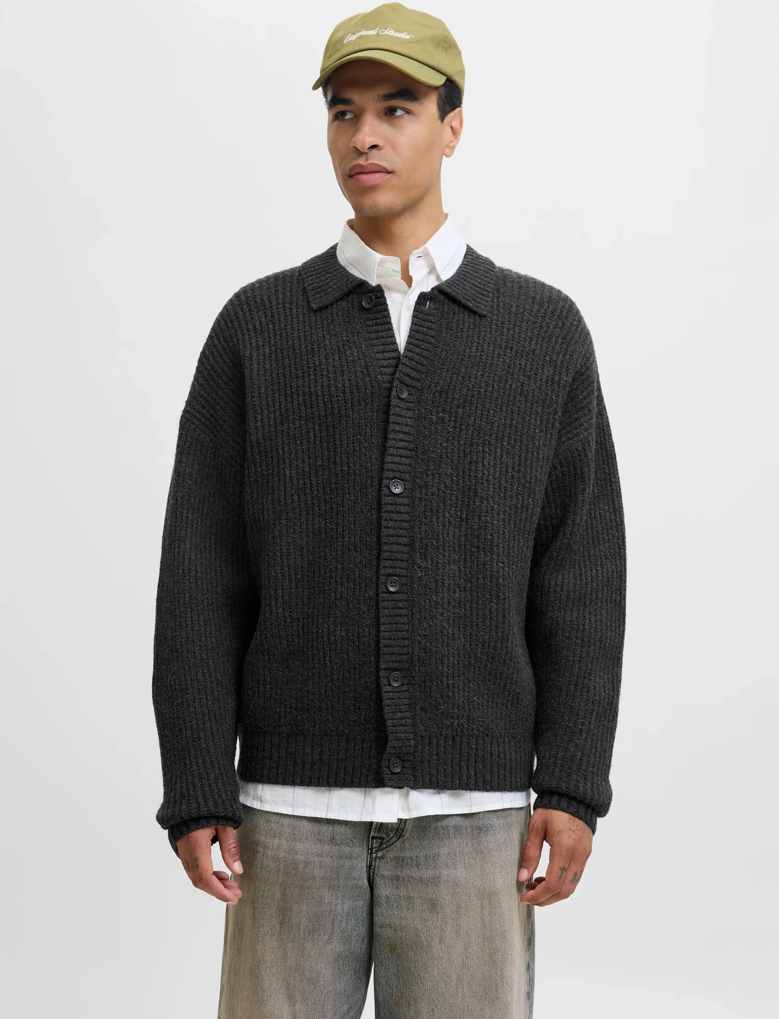 Jack & Jones JORYORK KNIT CARDIGAN POLO STYDAW25 - Kollektionen - DARK GREY MELANGE / grey