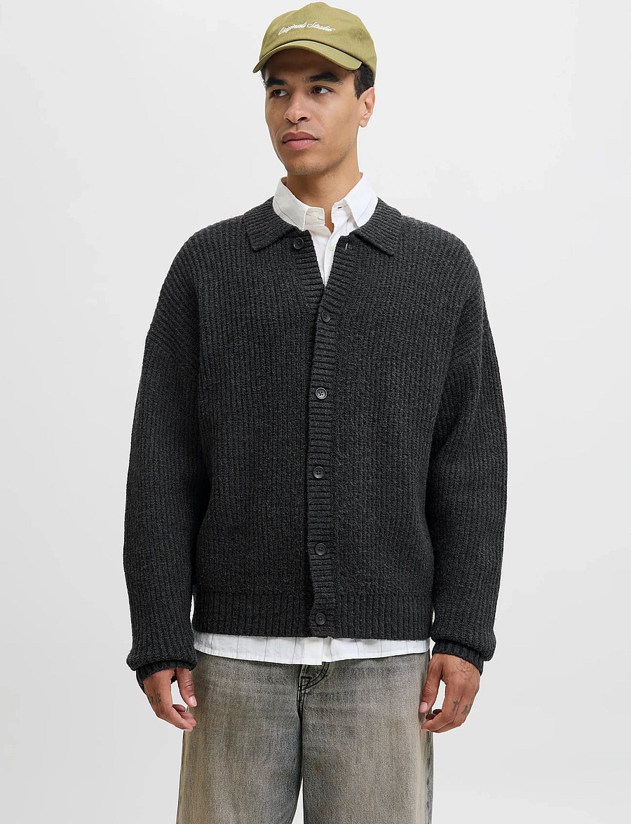 Jack & Jones - JORYORK KNIT CARDIGAN POLO STYDAW25 - cardigans - dark grey melange - 0