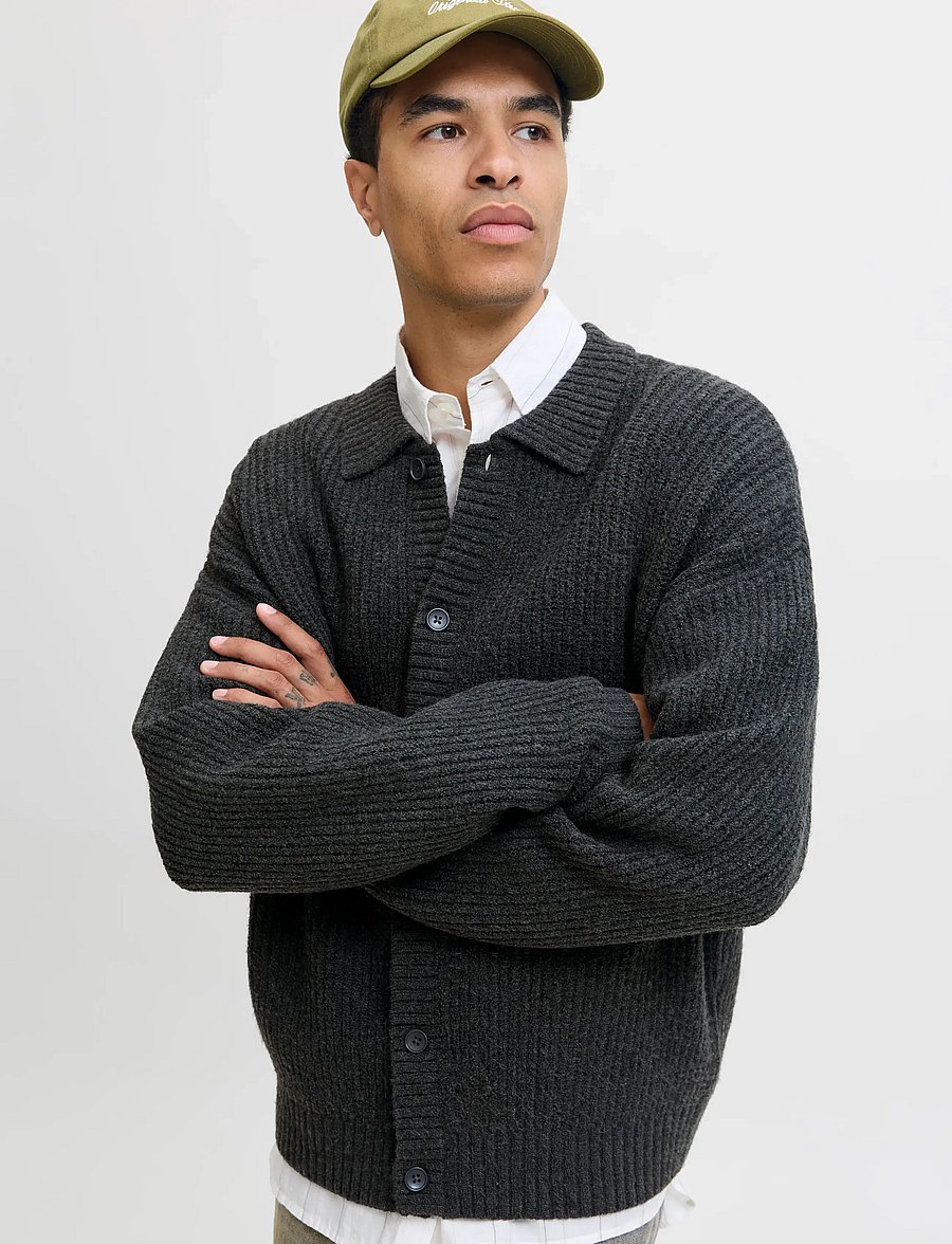 Jack & Jones - JORYORK KNIT CARDIGAN POLO STYDAW25 - cardigans - dark grey melange - 4