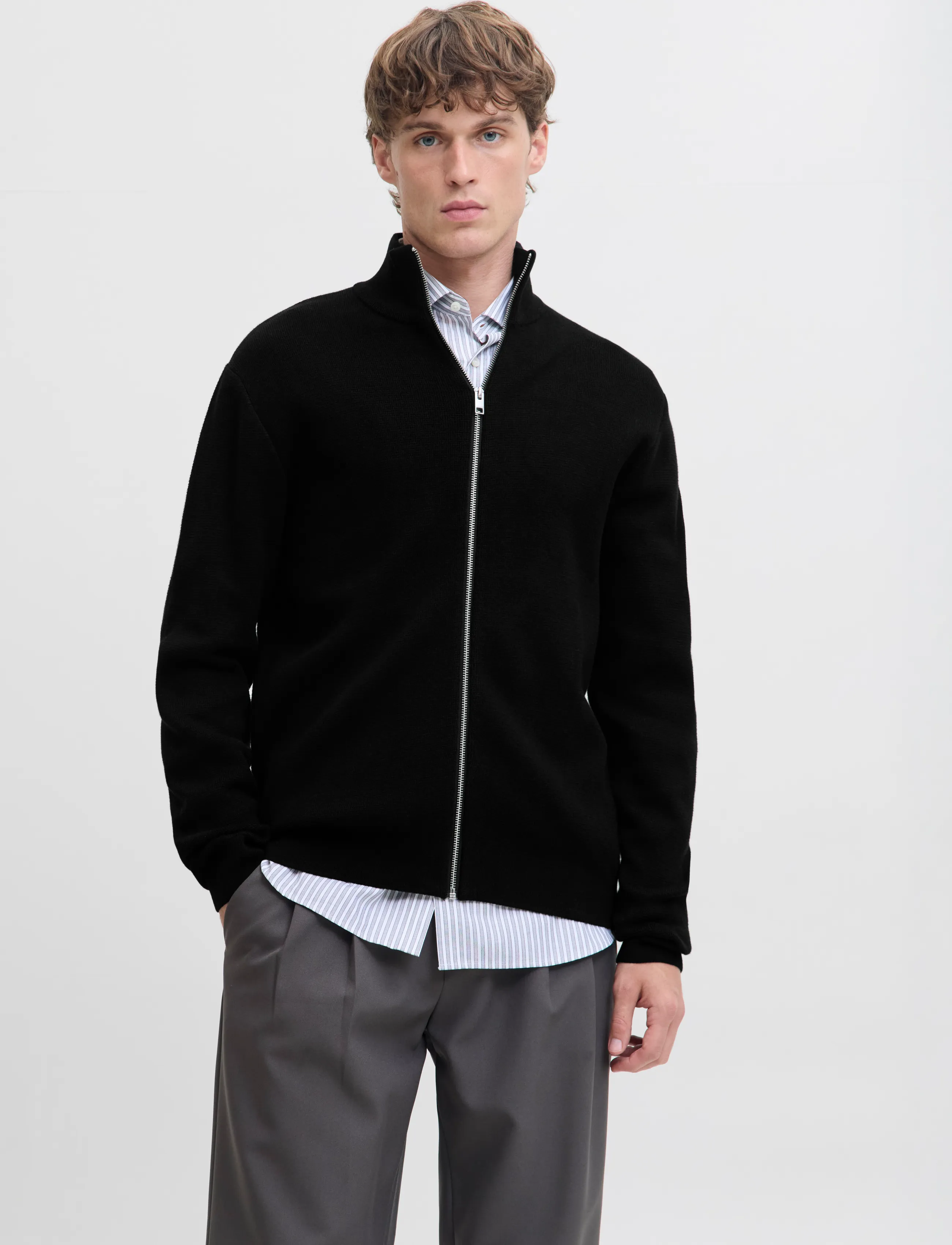 Jack & Jones Jprblamilano Stitch High Neck Cardigan, L, Black, Strik > Cardigans, Herre
