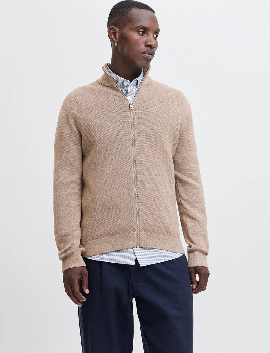 Jack & Jones - JPRBLAMILANO STITCH HIGH NECK CARDIGAN - pullover mit durchgehendem reißverschluss - greige - 0