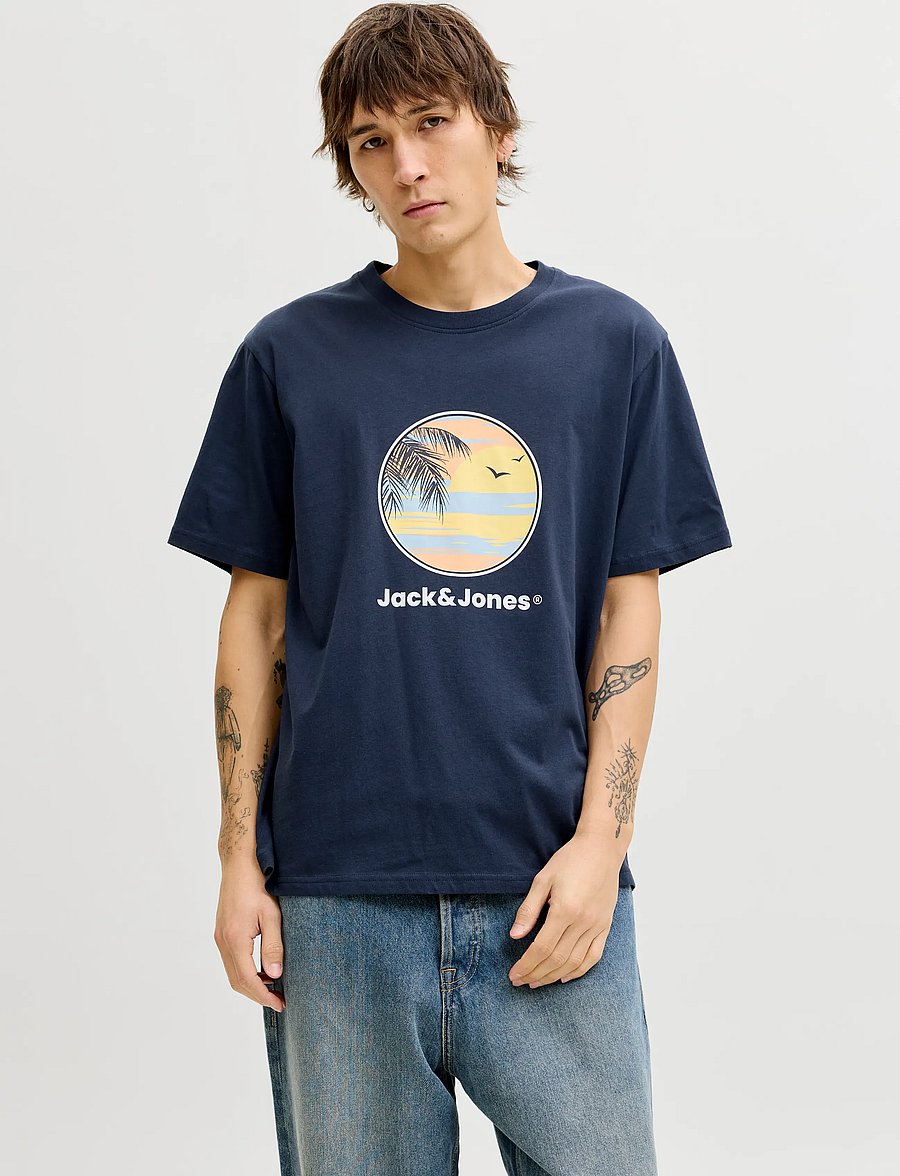 Jack & Jones - JJPERRY TEE SS CREW NECK - kurzärmelig - navy blazer - 0