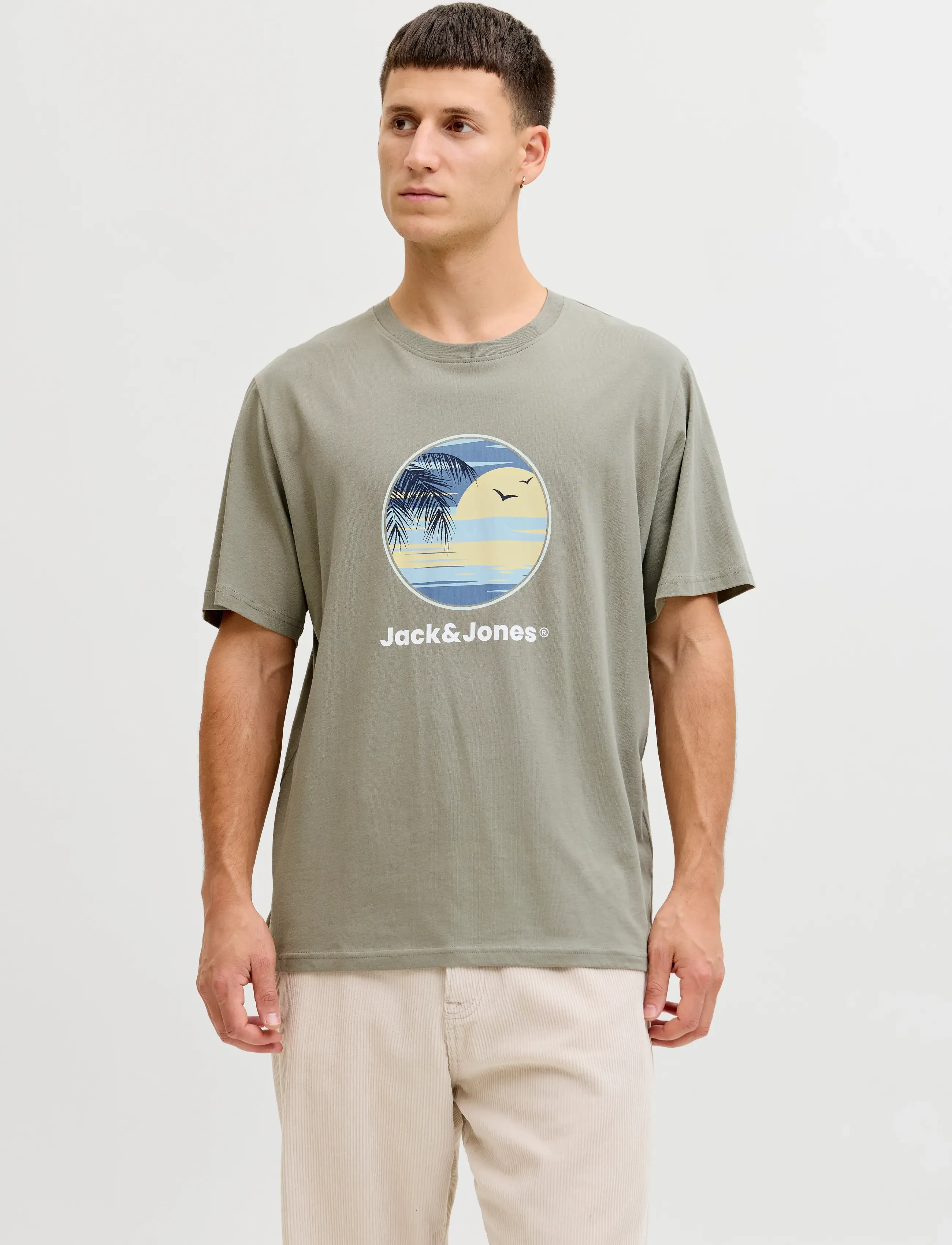 Jack & Jones JJPERRY TEE SS CREW NECK - Bolir - VETIVER / white