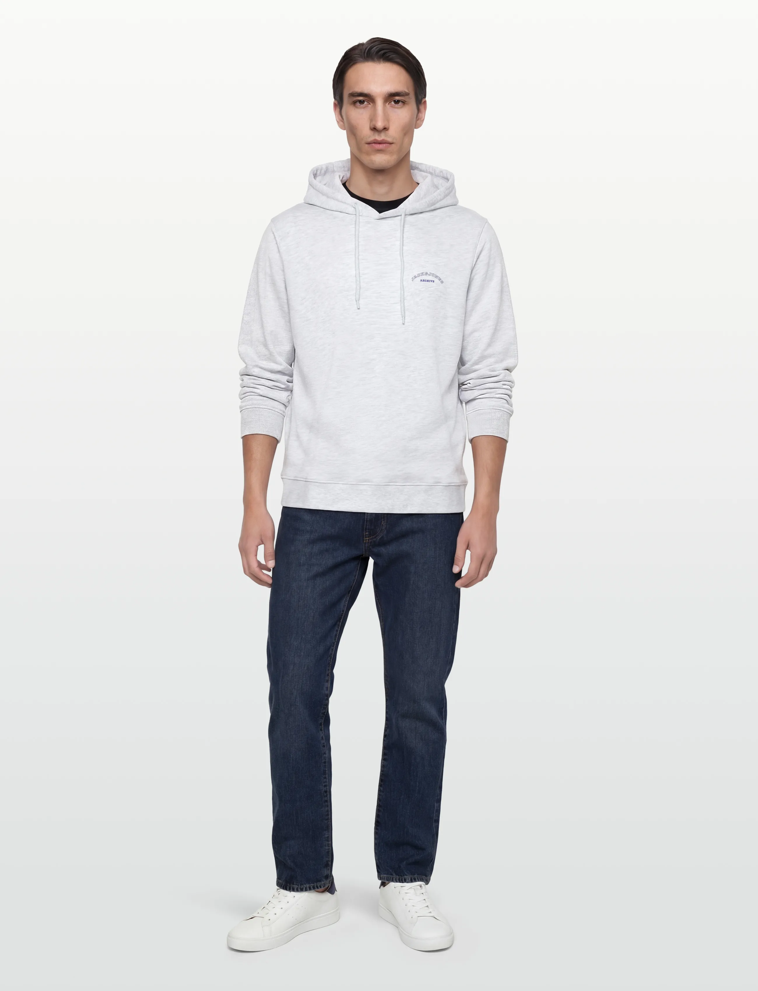 Jack & Jones JJCOLLEGE LOGO SWEAT HOOD - Riided - WHITE MELANGE / grey
