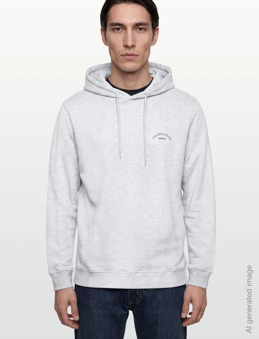 Jack & Jones - JJCOLLEGE LOGO SWEAT HOOD - hoodies - white melange - 3