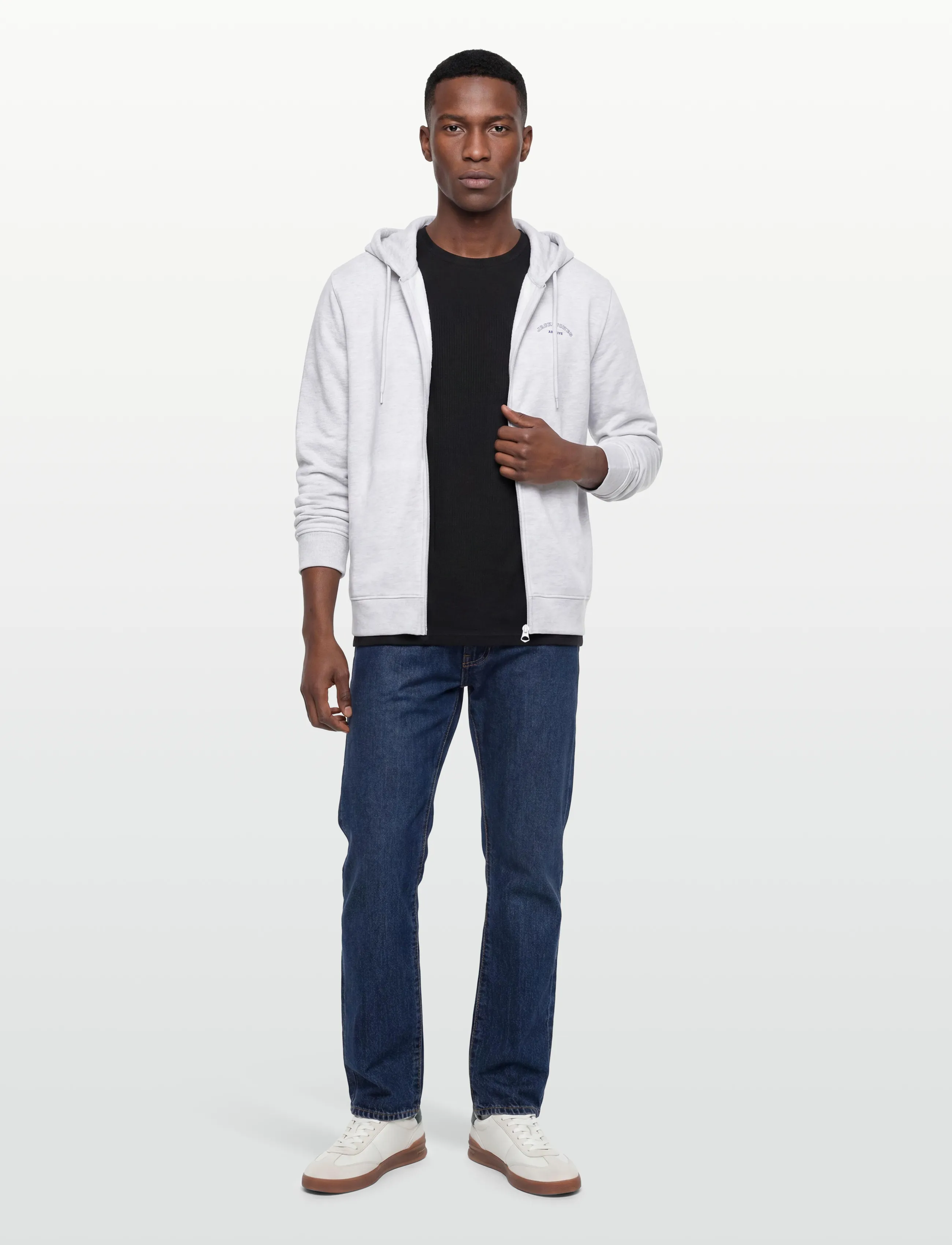 Jack & Jones JJCOLLEGE LOGO SWEAT ZIP HOOD - Herbst-Deals - WHITE MELANGE / grey