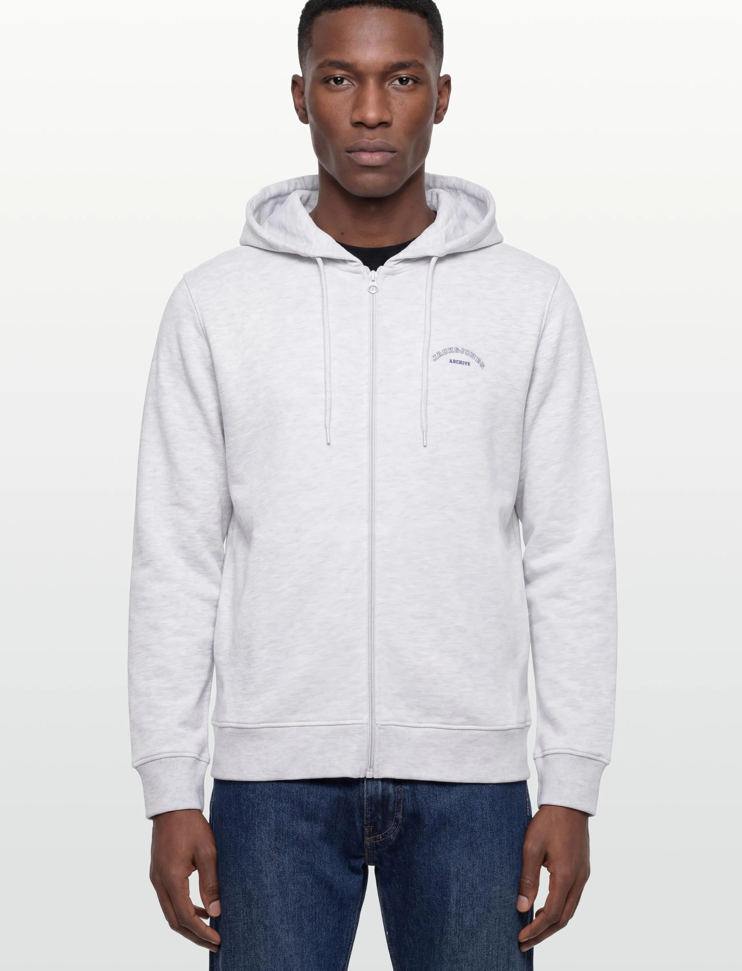 Jack & Jones - JJCOLLEGE LOGO SWEAT ZIP HOOD - hoodies - white melange - 3