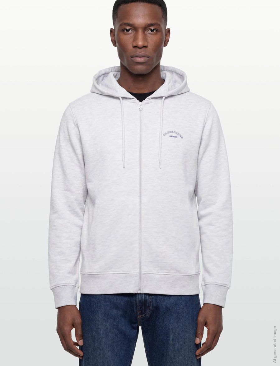 Jack & Jones - JJCOLLEGE LOGO SWEAT ZIP HOOD - hoodies - white melange - 3