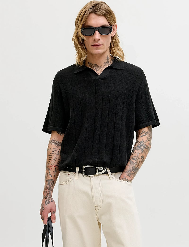Jack & Jones - JJEBRADLEY KNIT SPLIT NECK SS SN - polostrik - black - 0