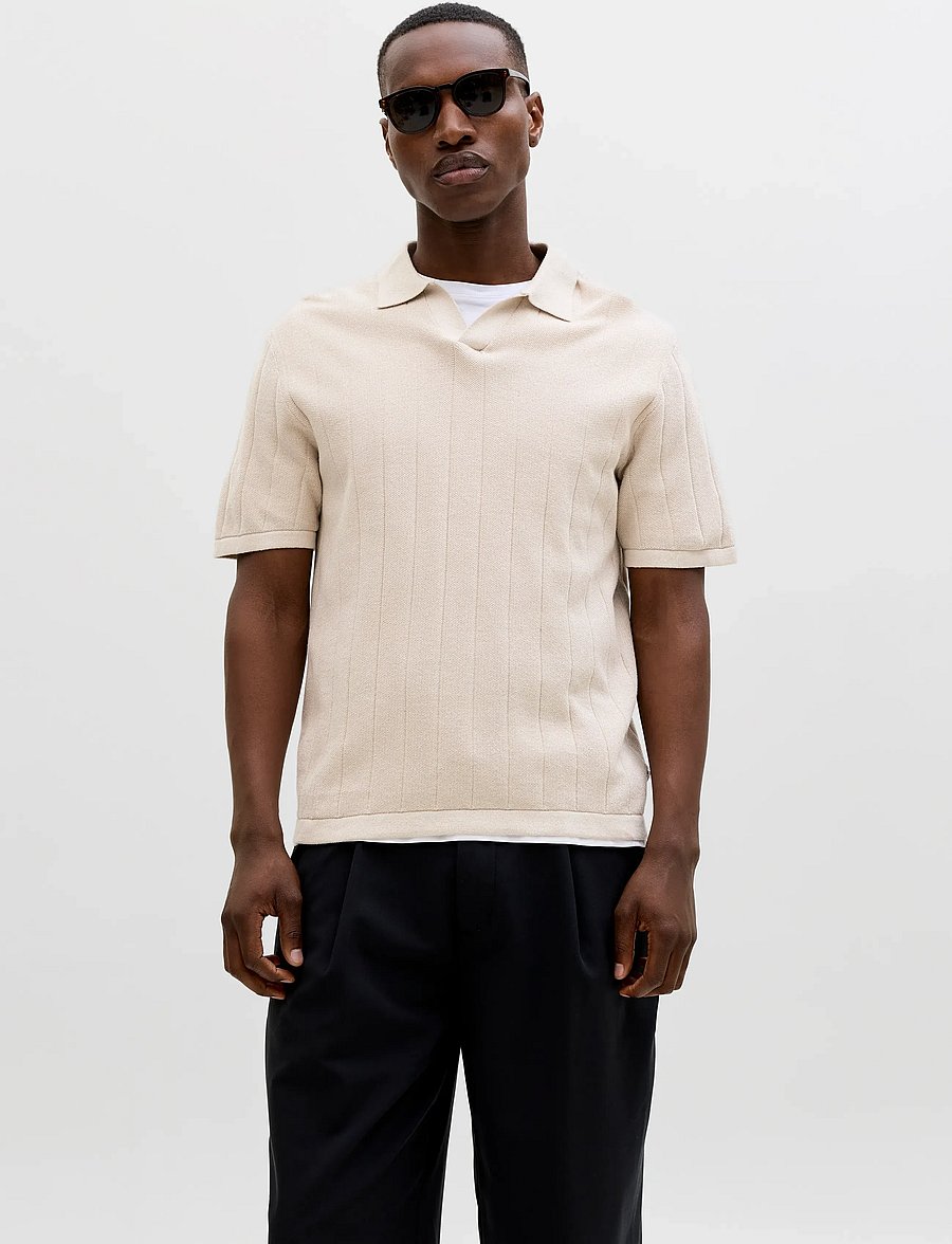 Jack & Jones - JJEBRADLEY KNIT SPLIT NECK SS SN - gestrickte polohemden - moonbeam - 0