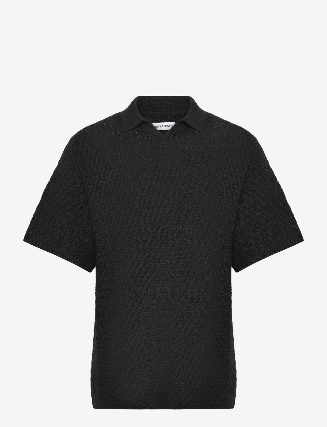 Jack & Jones - JJHUDSON KNIT SPLIT NECK - knitted polos - black - 0
