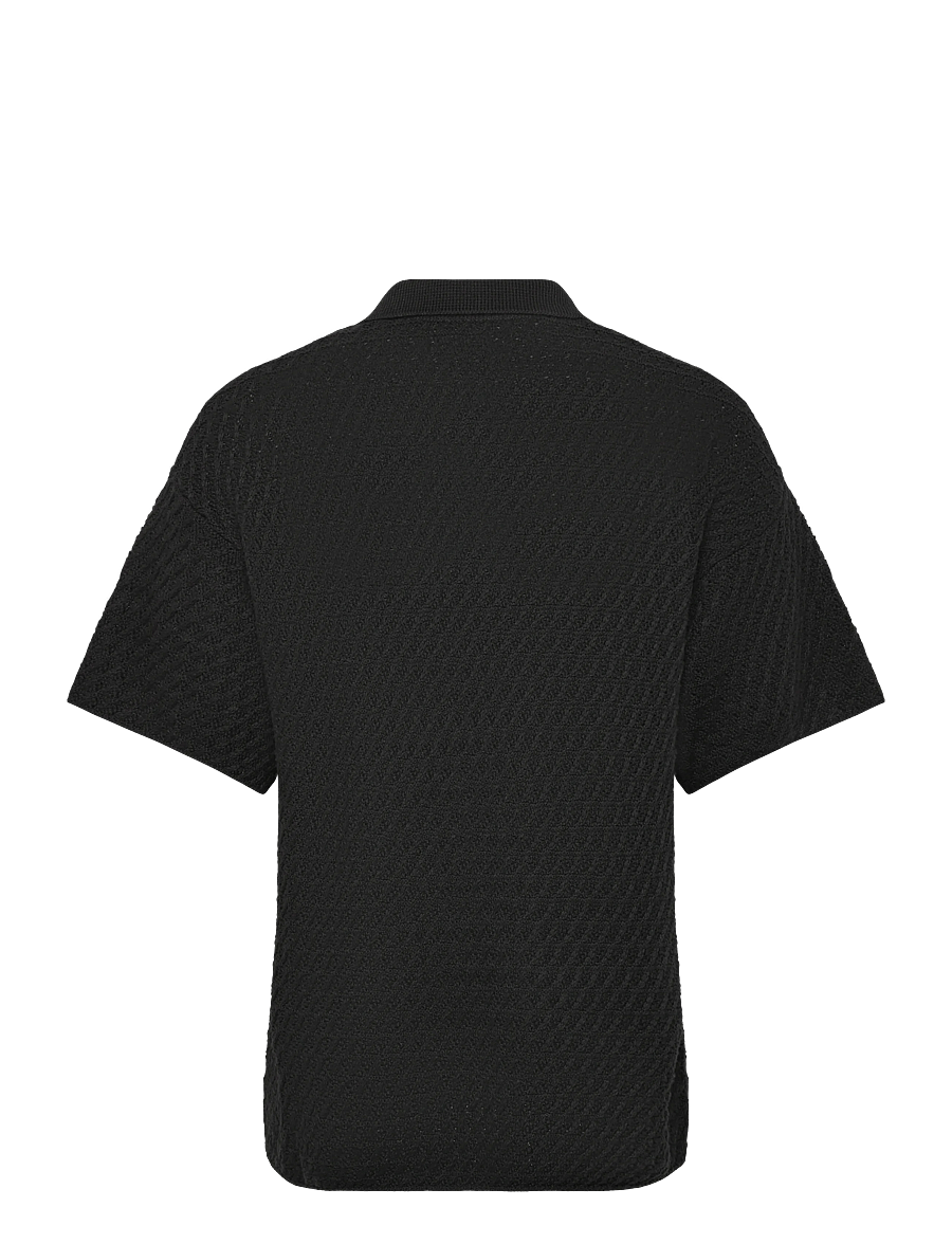 Jack & Jones - JJHUDSON KNIT SPLIT NECK - kootud polosärgid - black - 1