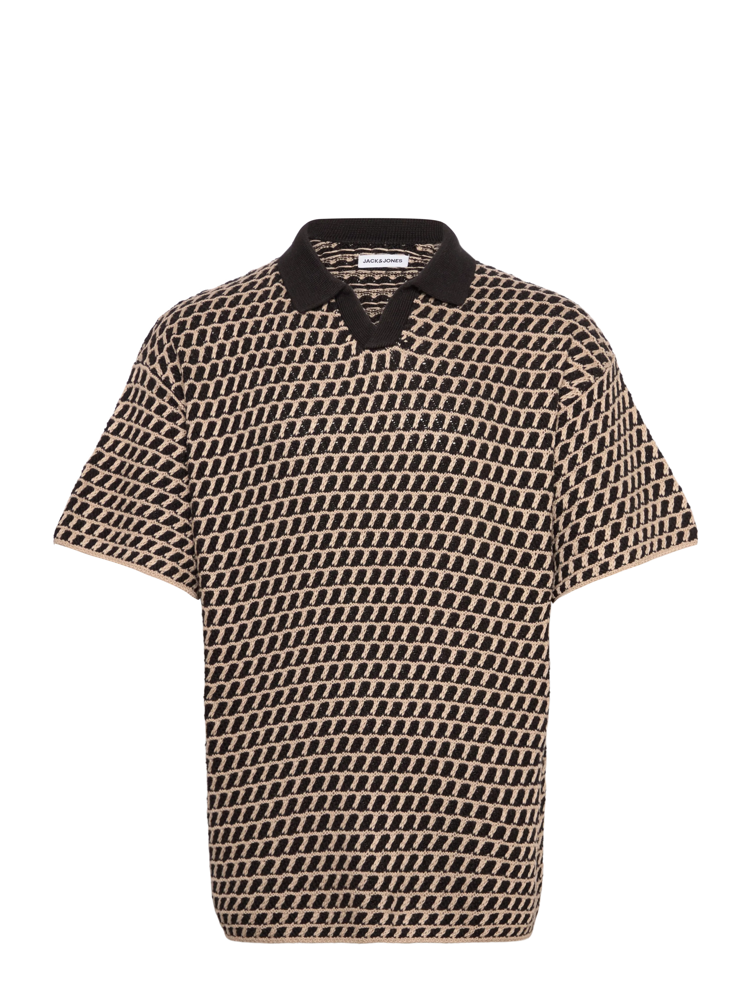 Jack & Jones JJHUDSON KNIT SPLIT NECK - Short sleeve knitted polos - STRING / black