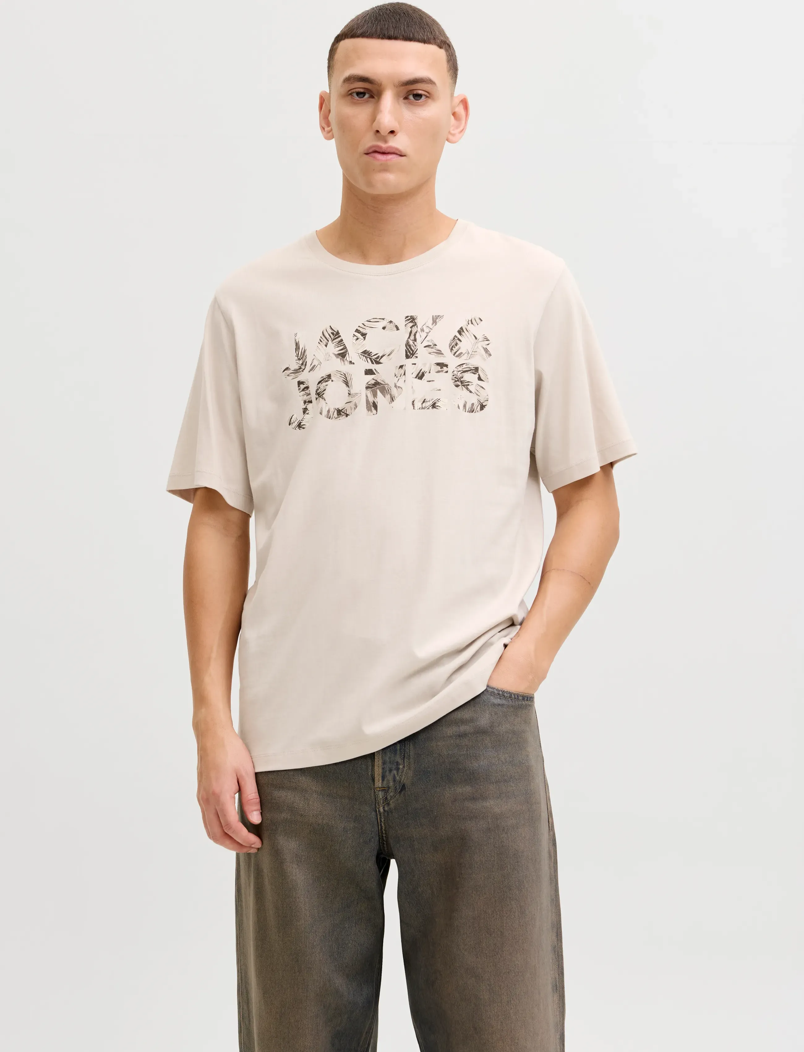 Jack & Jones JJEJEFF LOGO TEE SS SN - Short-sleeved t-shirts - MOONBEAM / cream