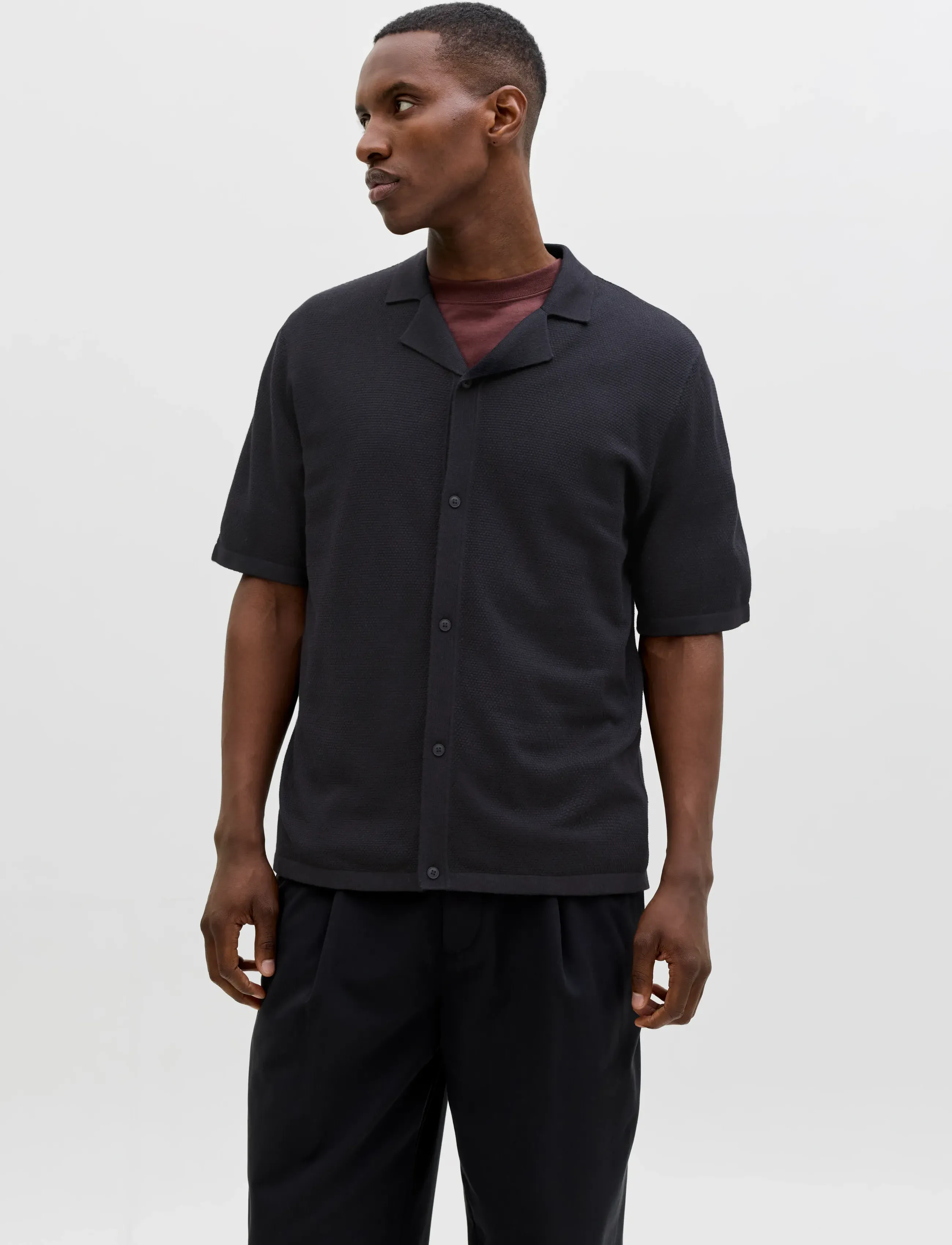 Jack & Jones Jjchris Knit Resort Ss, Mænd, Strikket Resort Kortærmet Skjorte, Sort, Str: XS