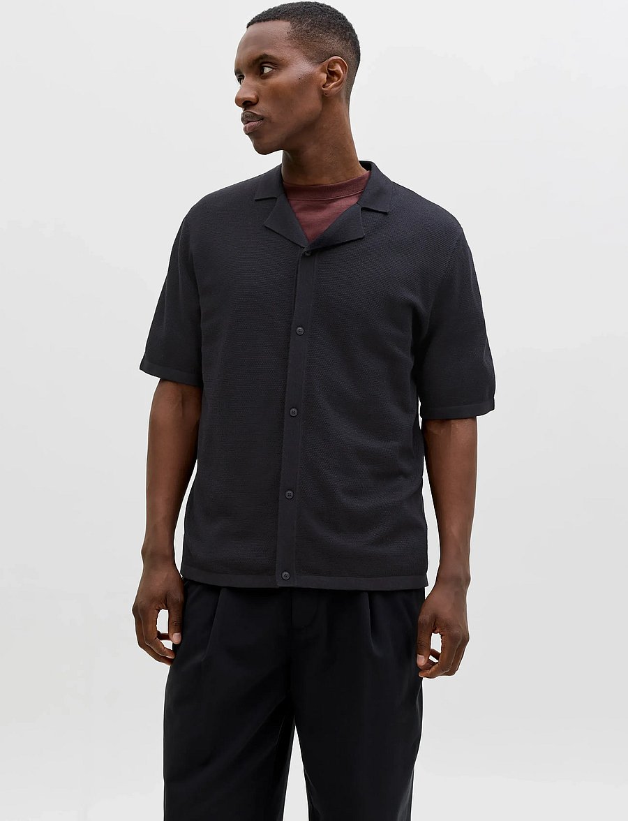 Jack & Jones - JJCHRIS KNIT RESORT SS - kootud polosärgid - black - 0