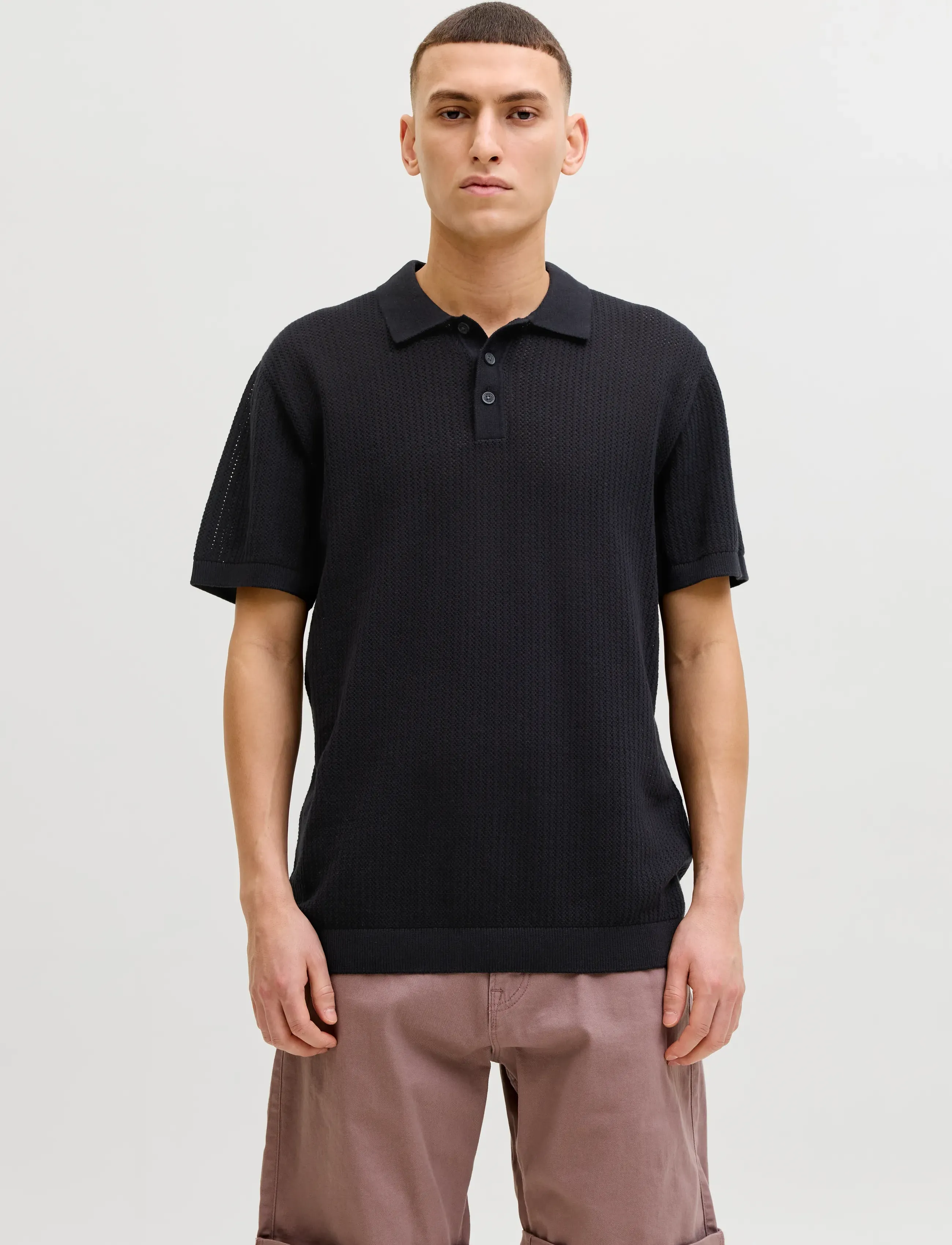 Jack & Jones JJJESS KNIT POLO SS - Kolekcijos - BLACK / black