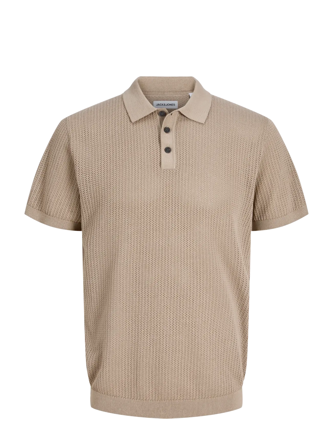 Jack & Jones JJJESS KNIT POLO SS - Stickade pikéer - STRING / beige