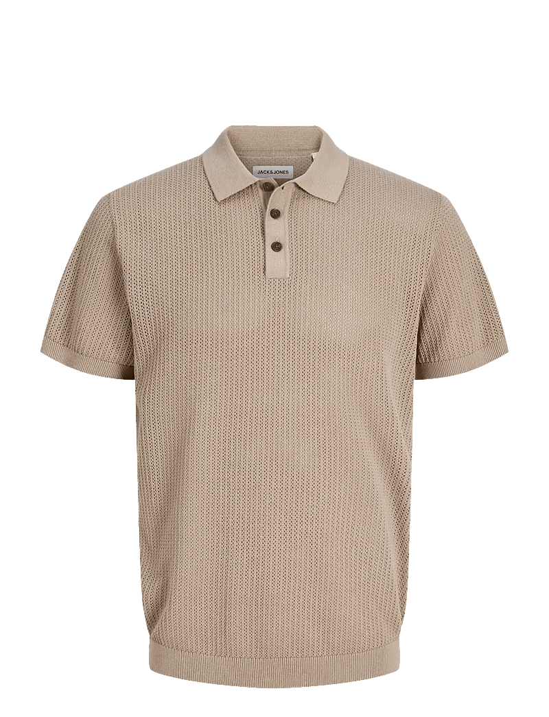 Jack & Jones - JJJESS KNIT POLO SS - gestrickte polohemden - string - 1