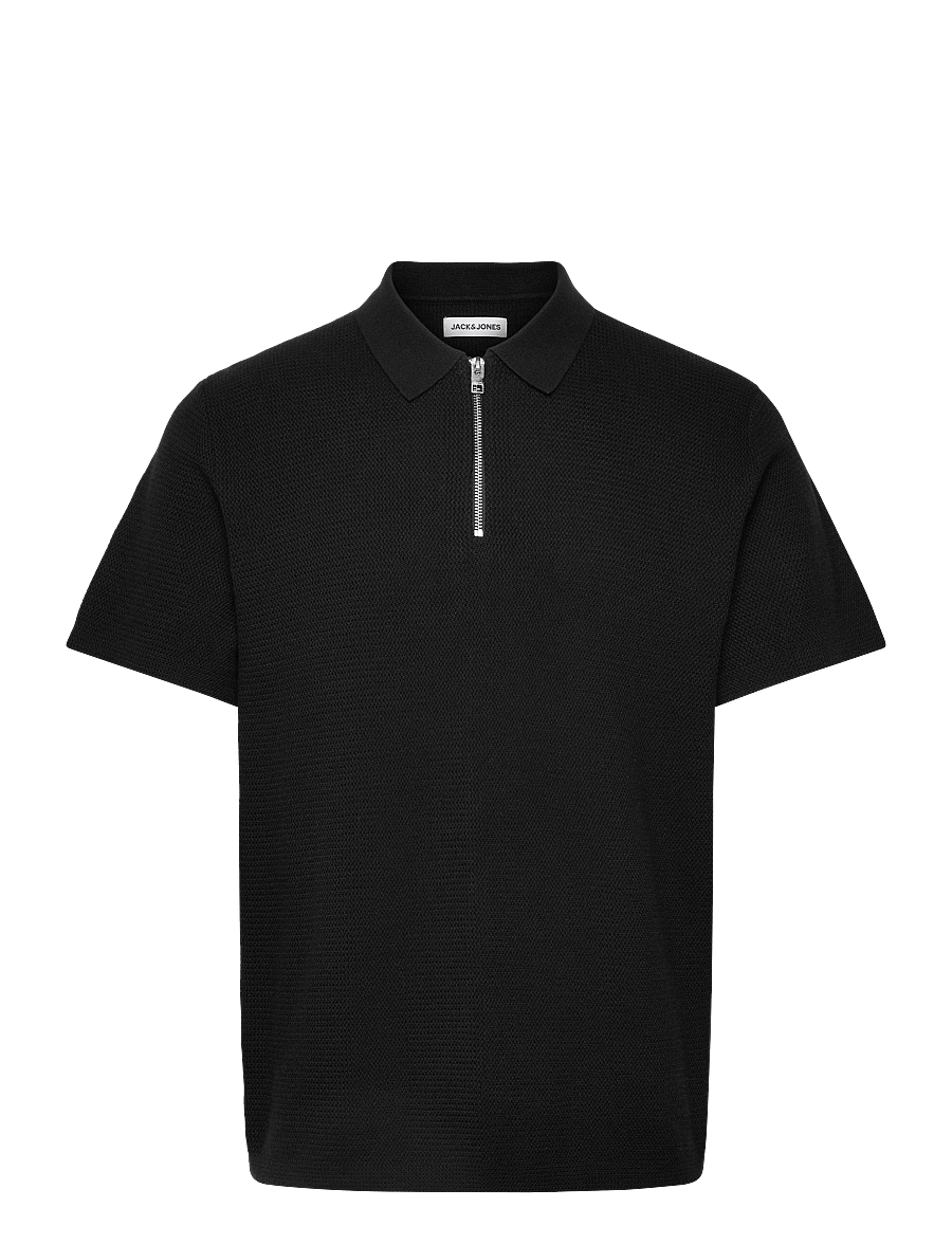 Jack & Jones - JJMAX KNIT ZIP POLO SS - gestrickte polohemden - black - 1