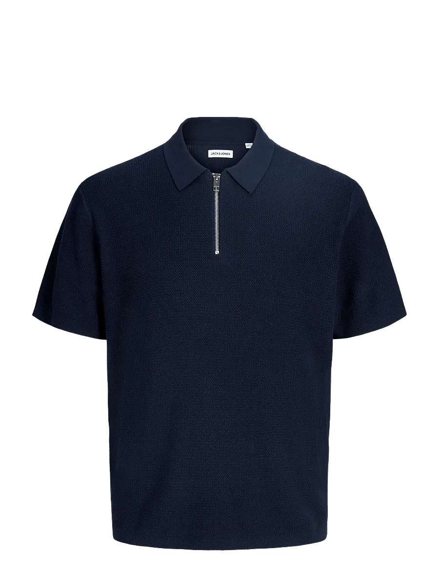 Jack & Jones - JJMAX KNIT ZIP POLO SS - prjónaðir pólóbolir - navy blazer - 1