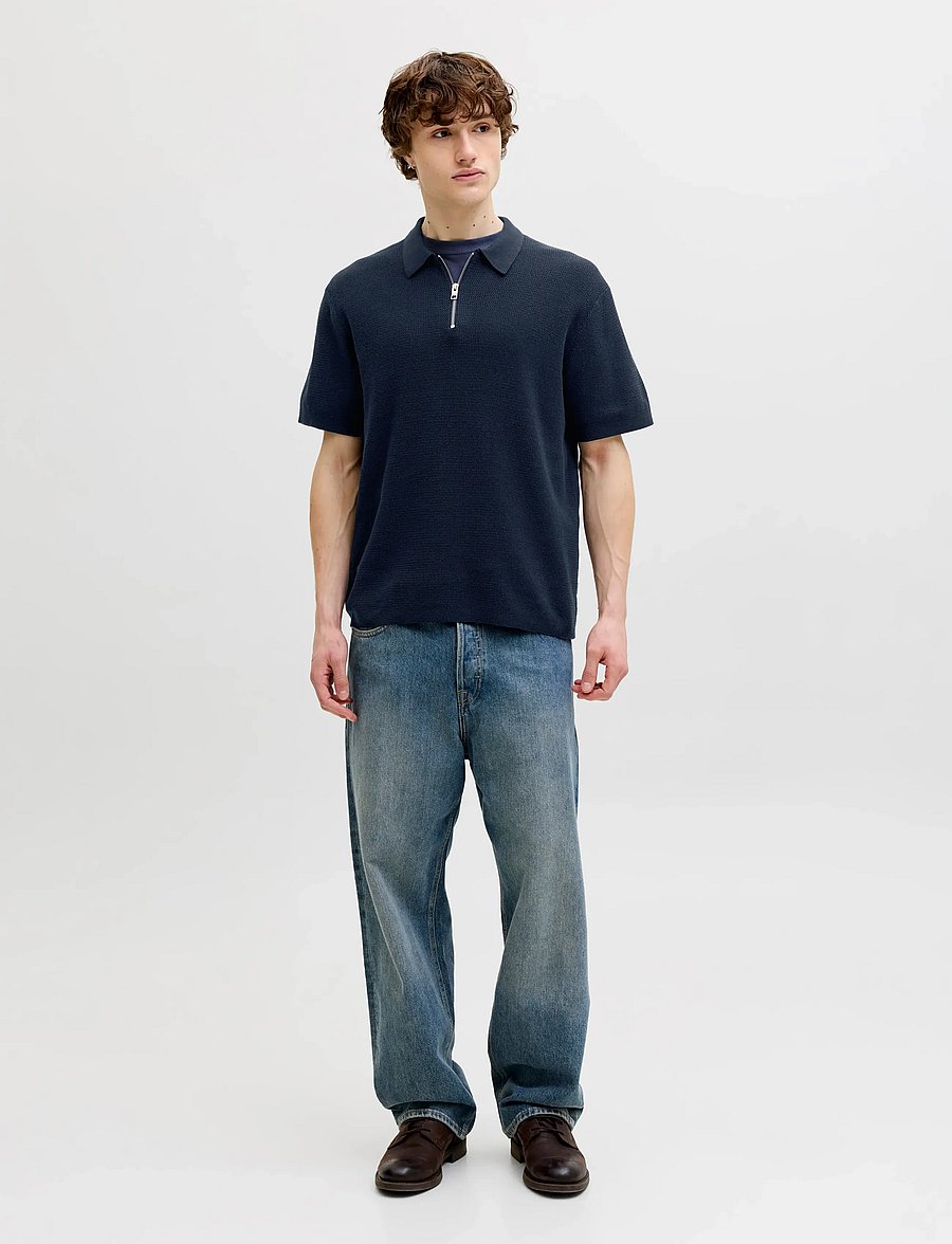 Jack & Jones - JJMAX KNIT ZIP POLO SS - prjónaðir pólóbolir - navy blazer - 4