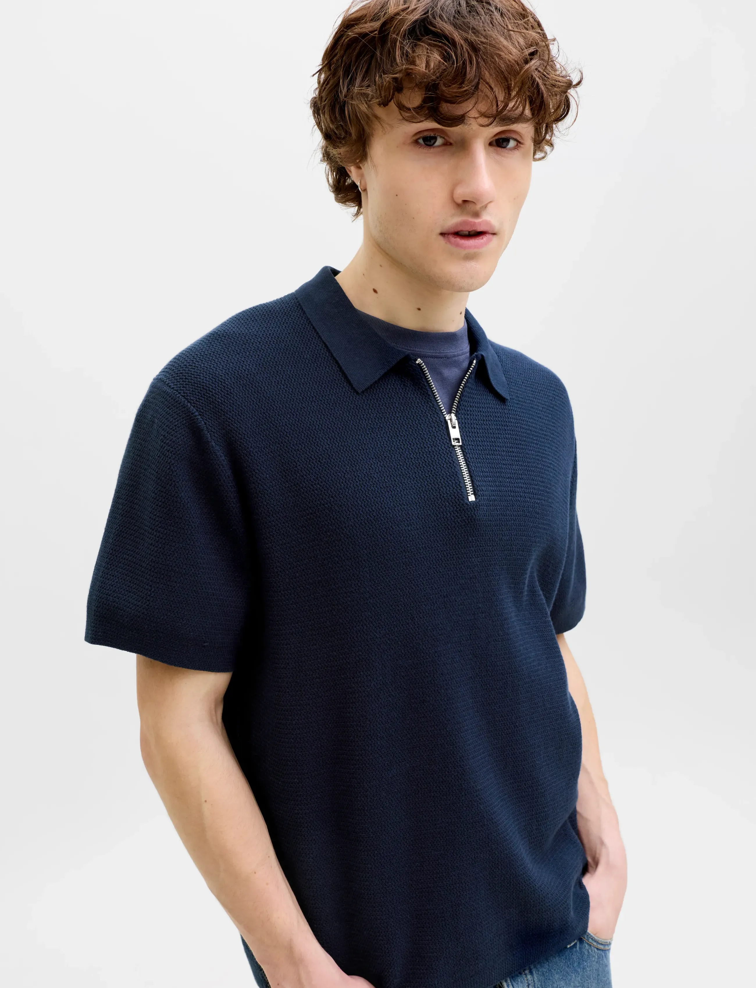 Jack & Jones - JJMAX KNIT ZIP POLO SS - prjónaðir pólóbolir - navy blazer - 5