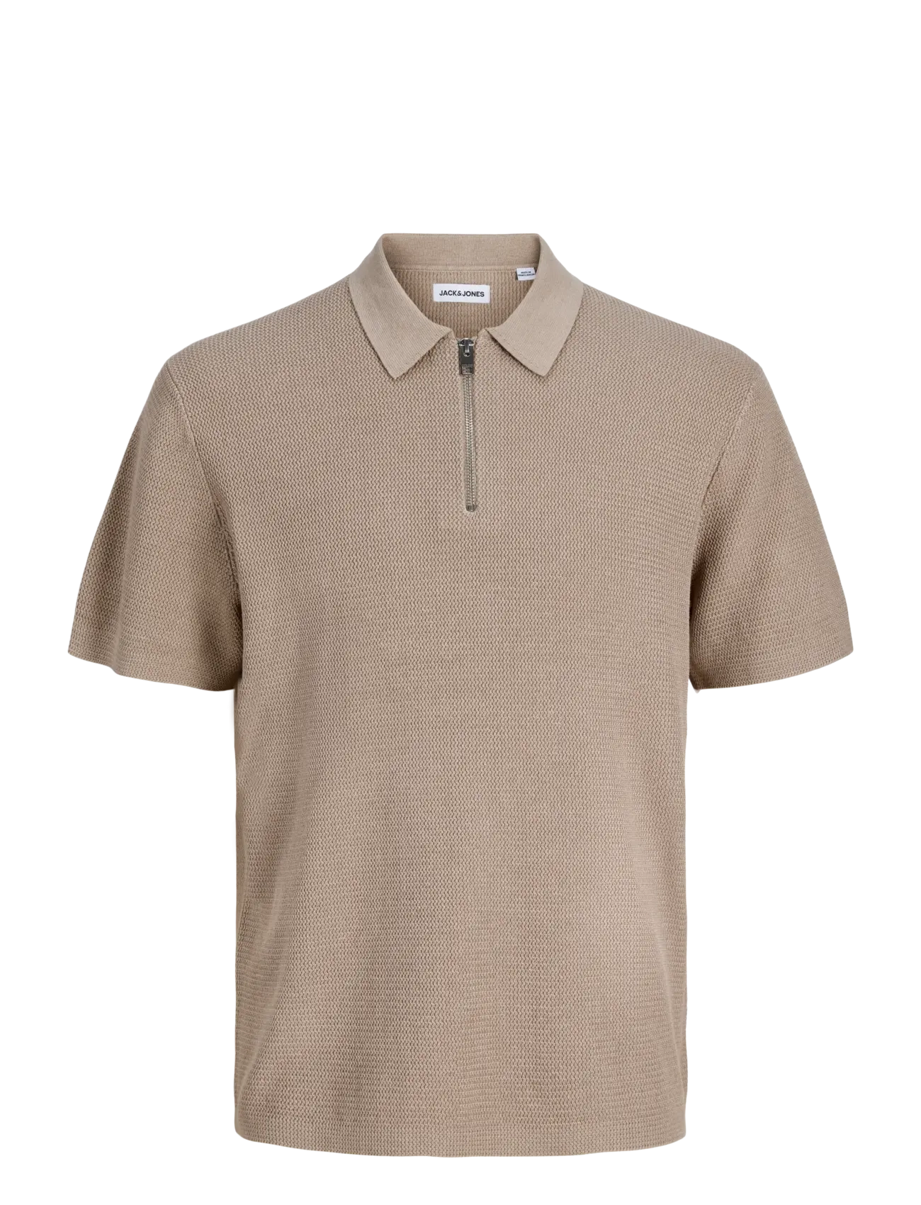 JACK & JONES Jjmax Knit Zip Polo Ss Beige - M - Herren