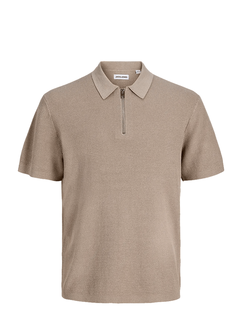 Jack & Jones - JJMAX KNIT ZIP POLO SS - stickade pikéer - string - 1