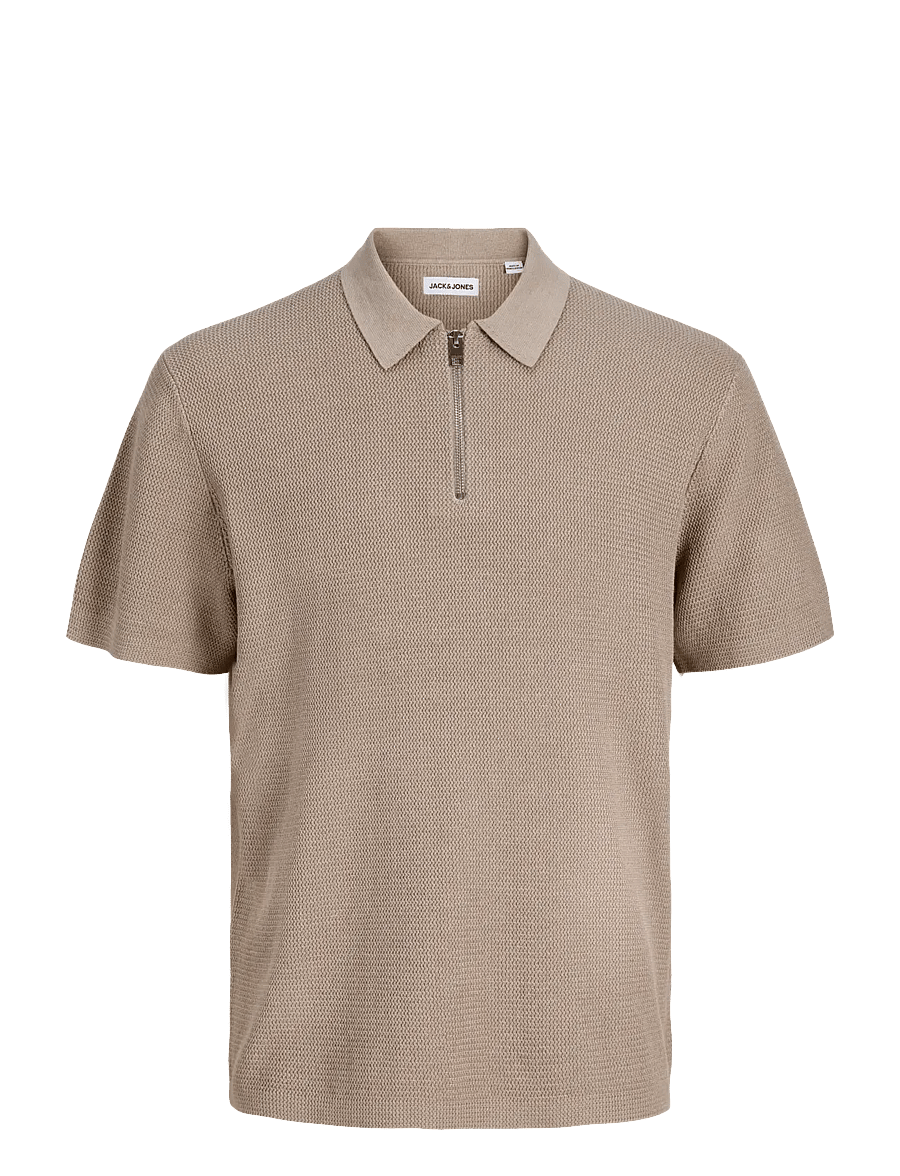 Jack & Jones - JJMAX KNIT ZIP POLO SS - prjónaðir pólóbolir - string - 1