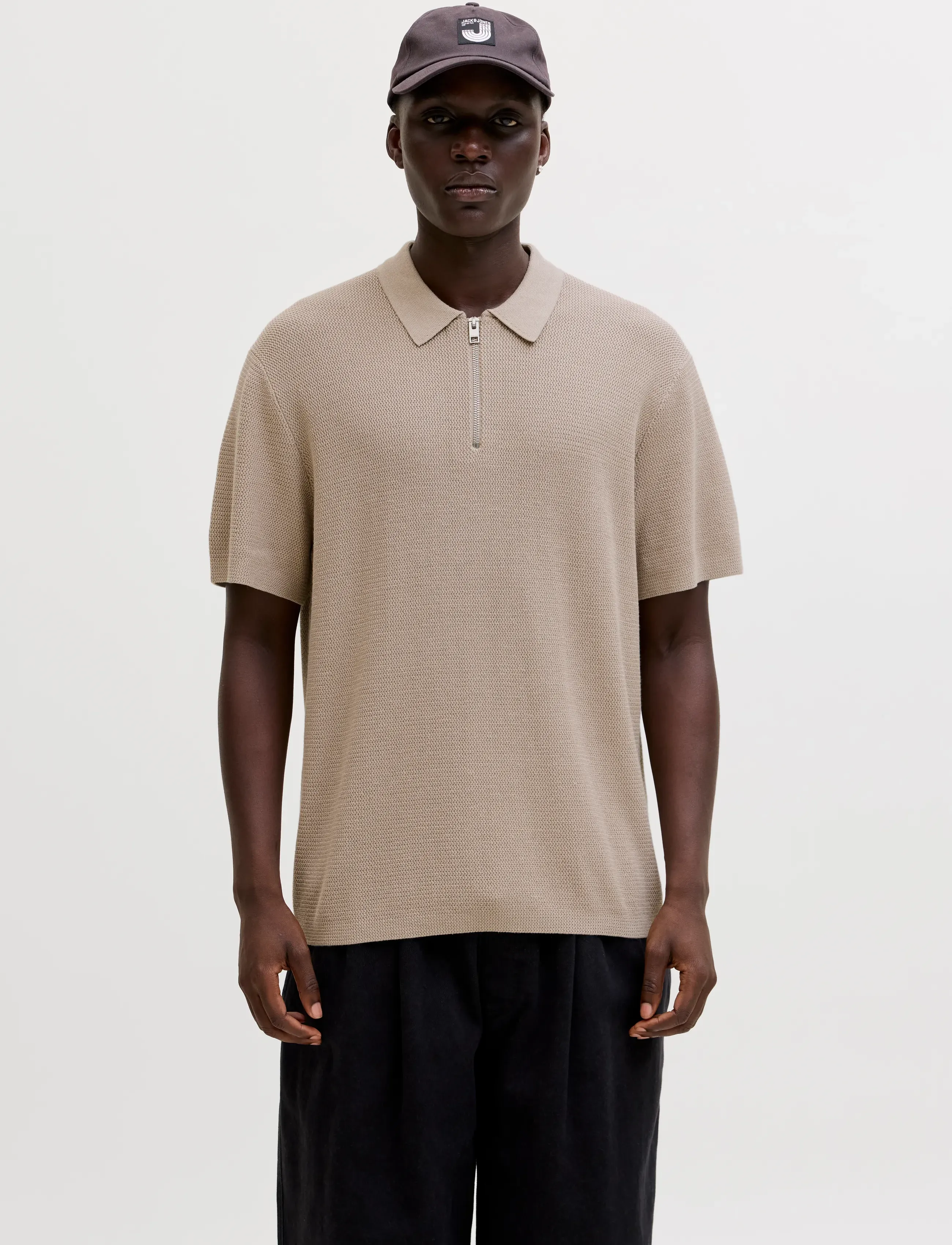 Jack & Jones JJMAX KNIT ZIP POLO SS - Pikeepaidat - STRING / beige