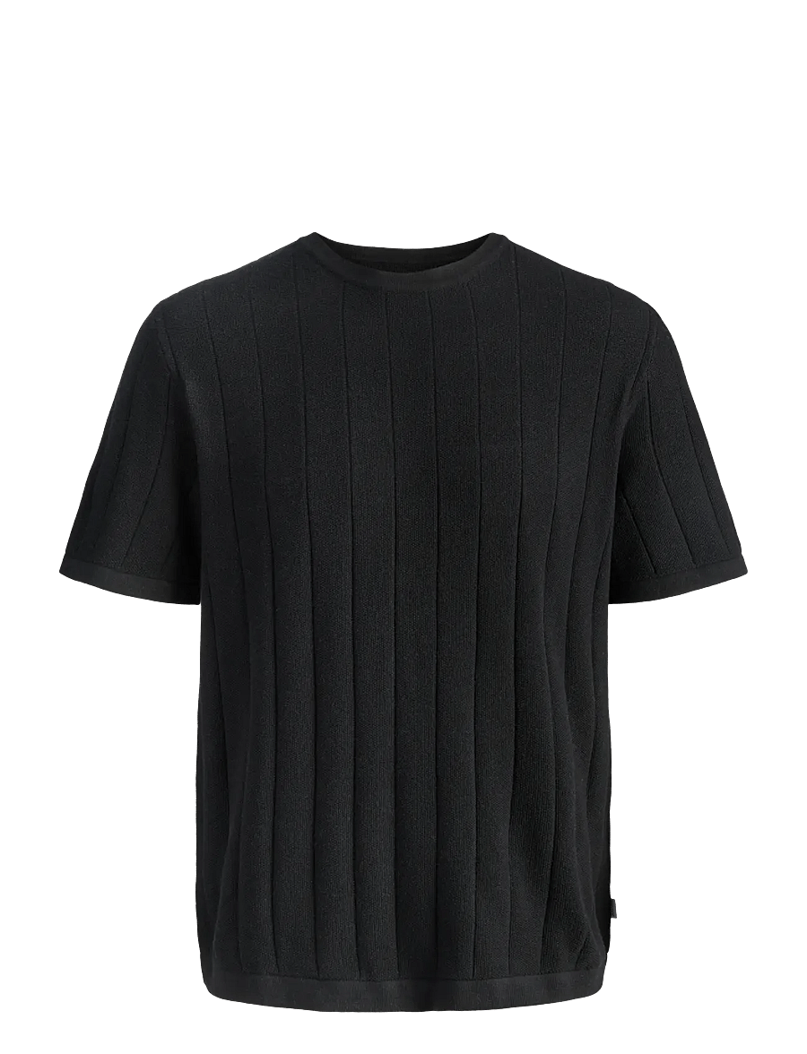 Jack & Jones - JJEBRADLEY KNIT TEE SS LN - short-sleeved t-shirts - black - 1
